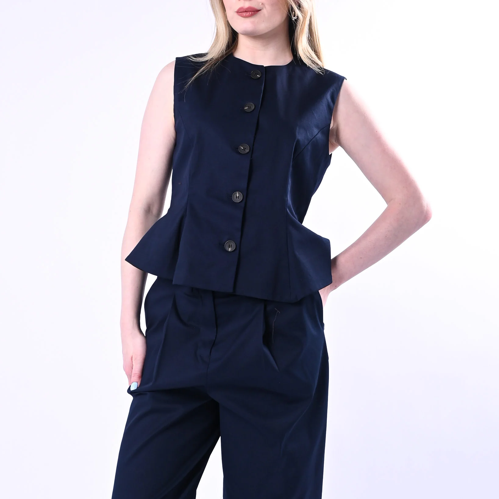 TENSIONE IN - GILET SVASATO IN COTONE ART.26D4508/B - BLU - Image 2