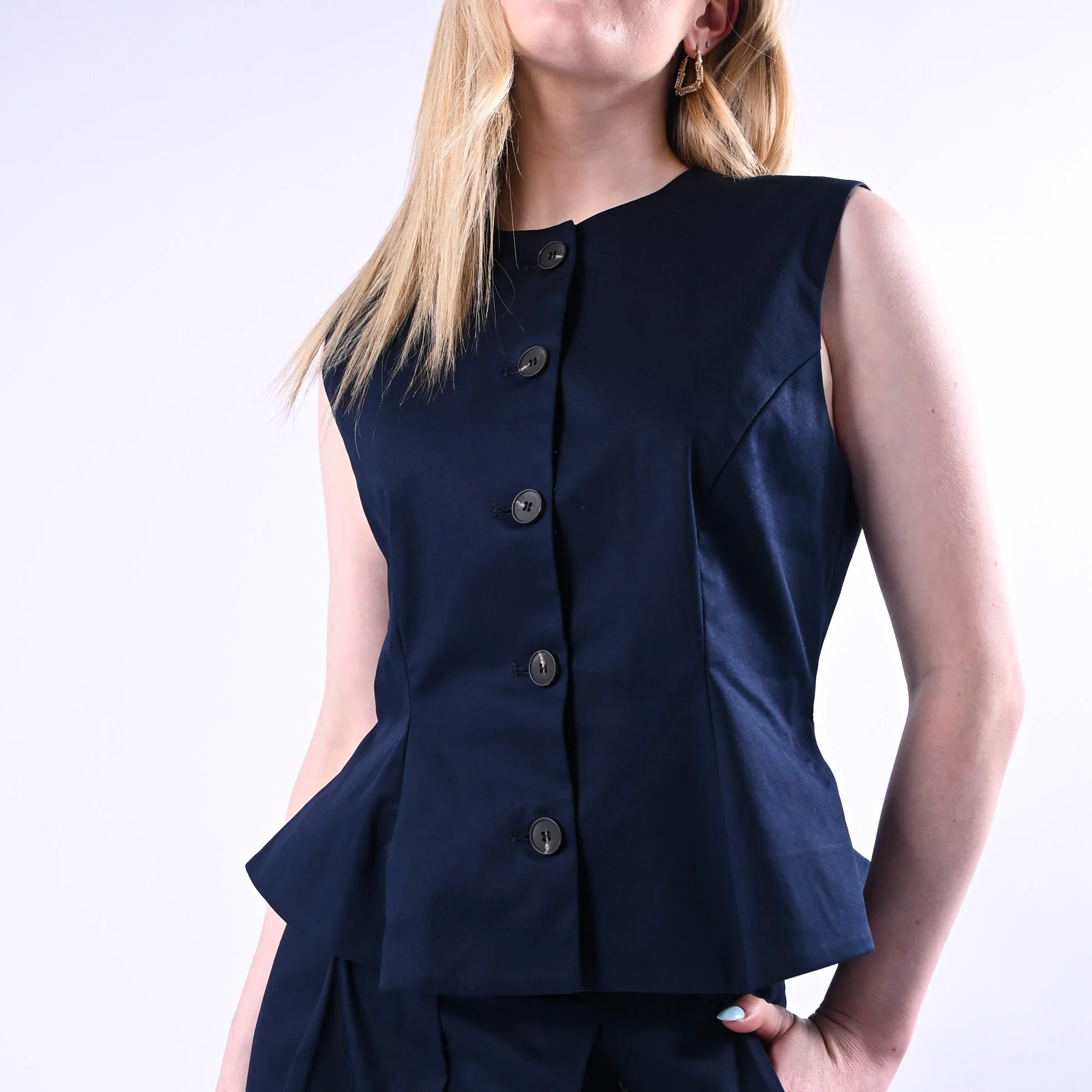 TENSIONE IN - GILET SVASATO IN COTONE ART.26D4508/B - BLU - Image 6
