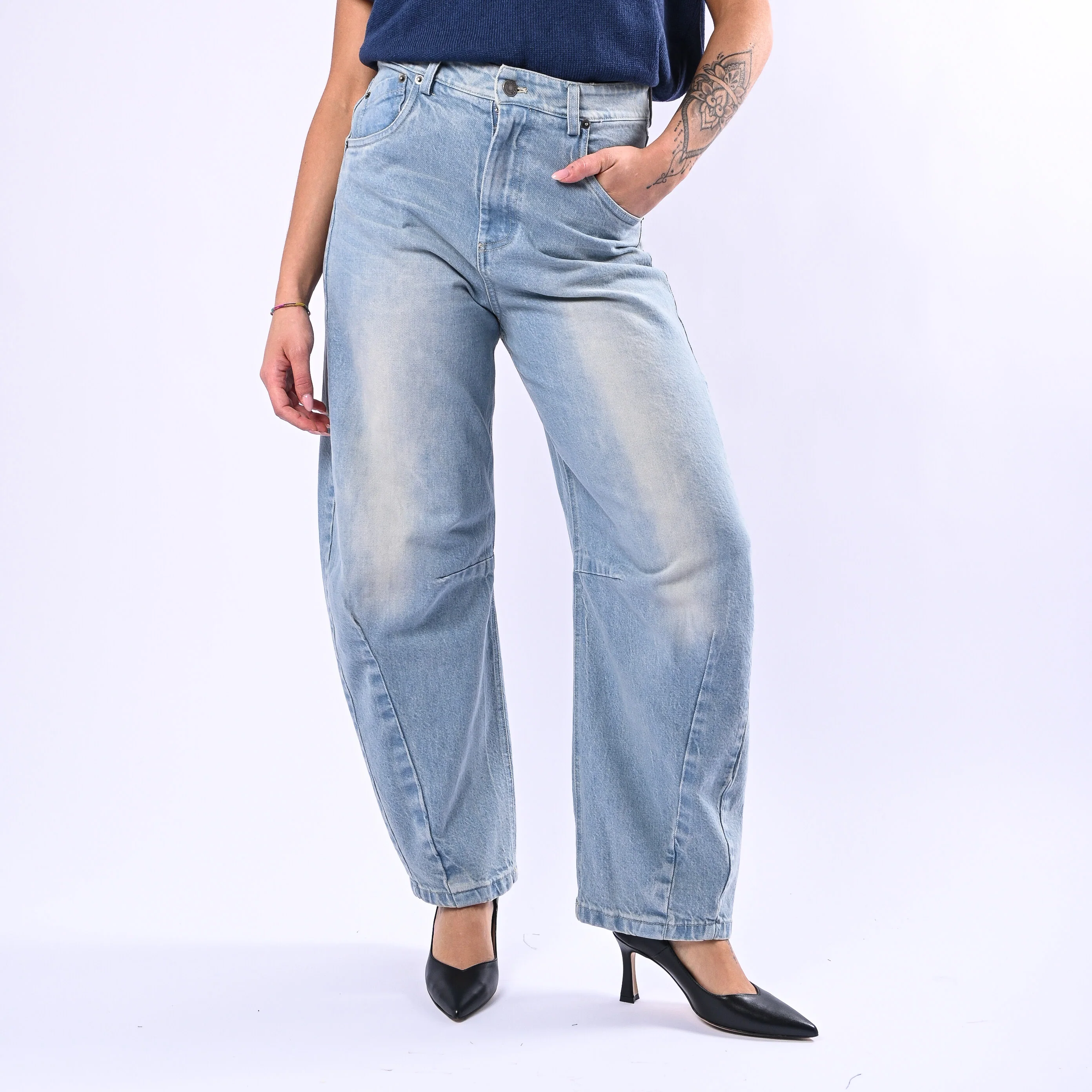 TENSIONE IN - JEANS BALLON CON RIPRESE ART.S26P289 - STONE BLEACH