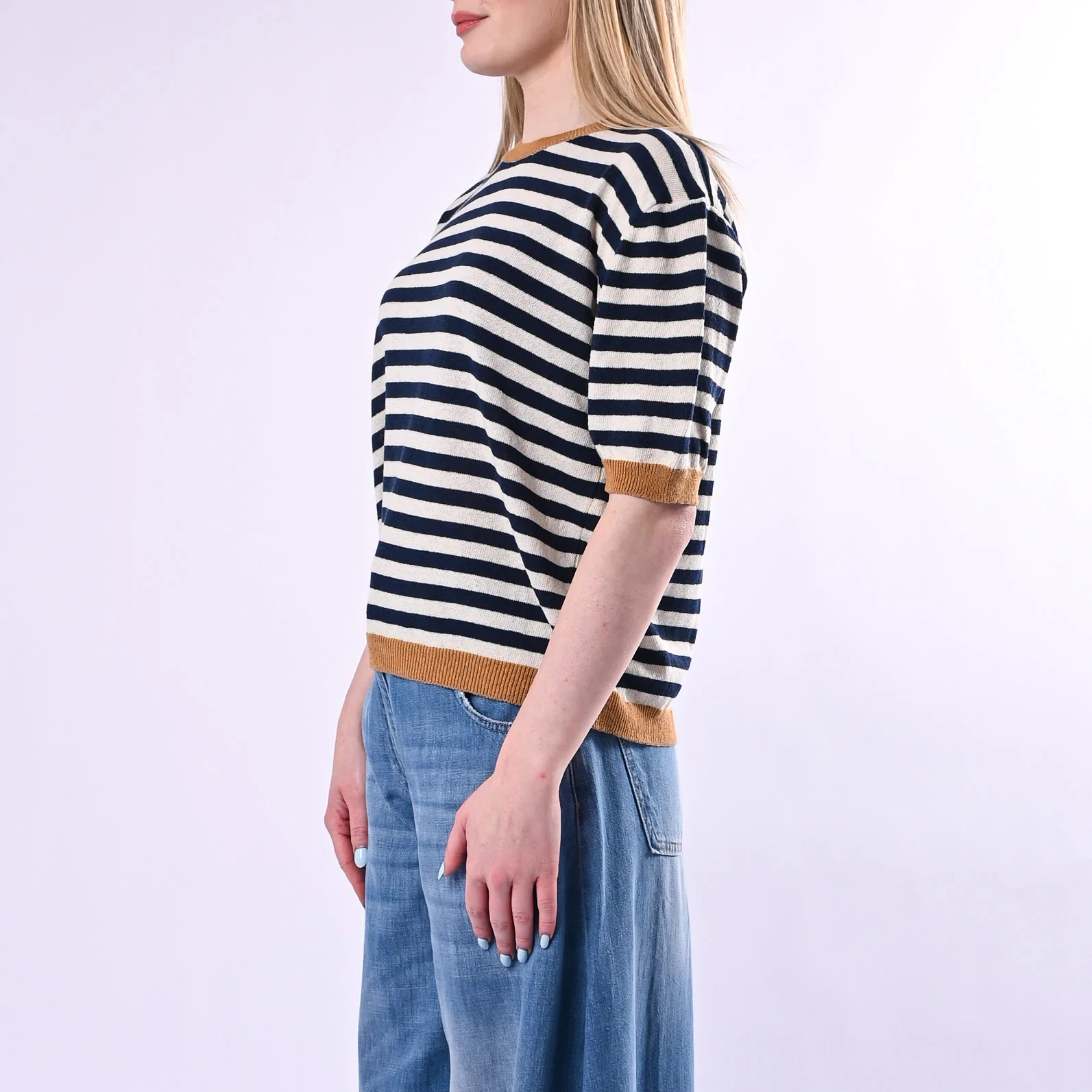 TENSIONE IN - MAGLIA A RIGHE MEZZA MANICA ART. 26295/TLB - TABACCO/LATTE/BLU - Image 3