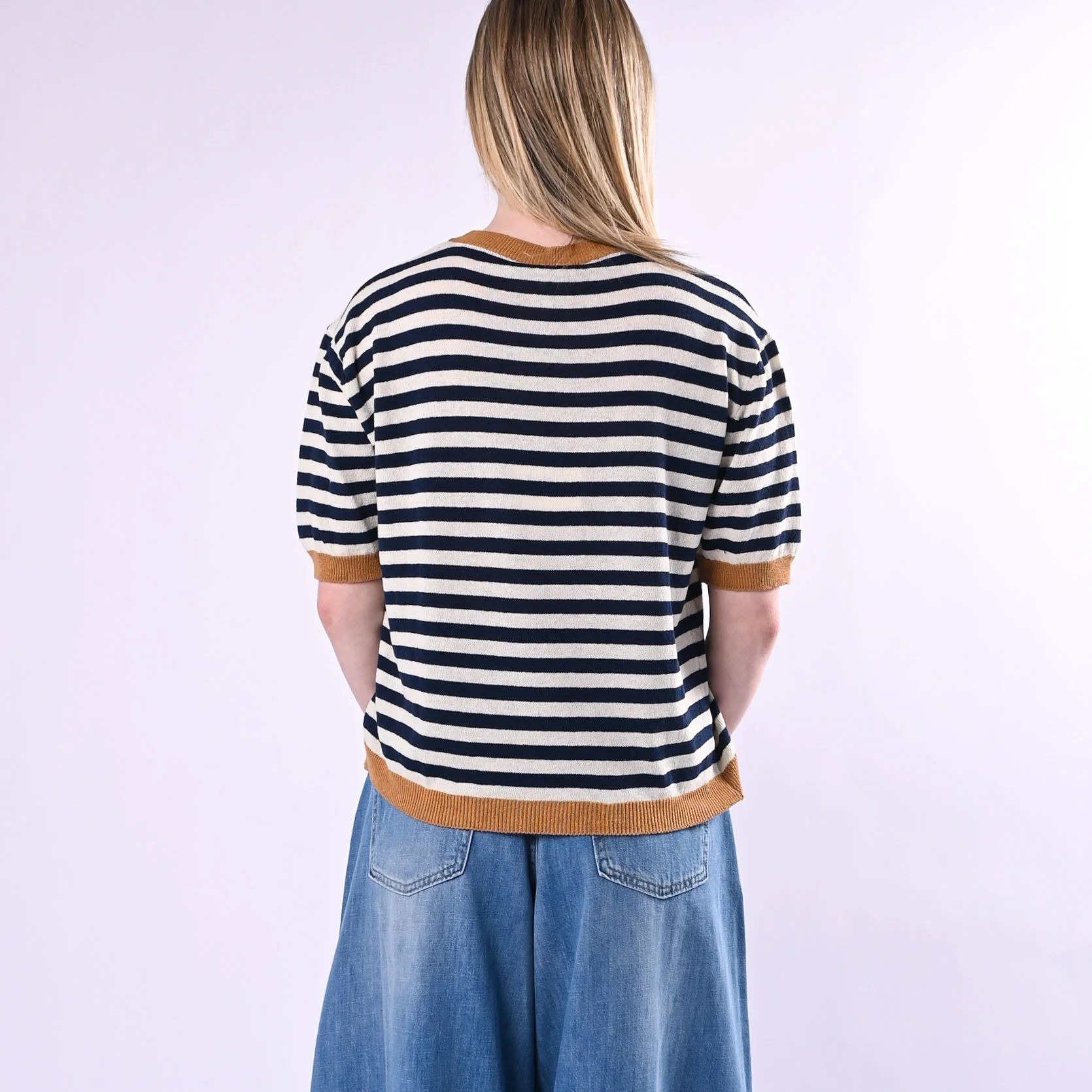 TENSIONE IN - MAGLIA A RIGHE MEZZA MANICA ART. 26295/TLB - TABACCO/LATTE/BLU - Image 4