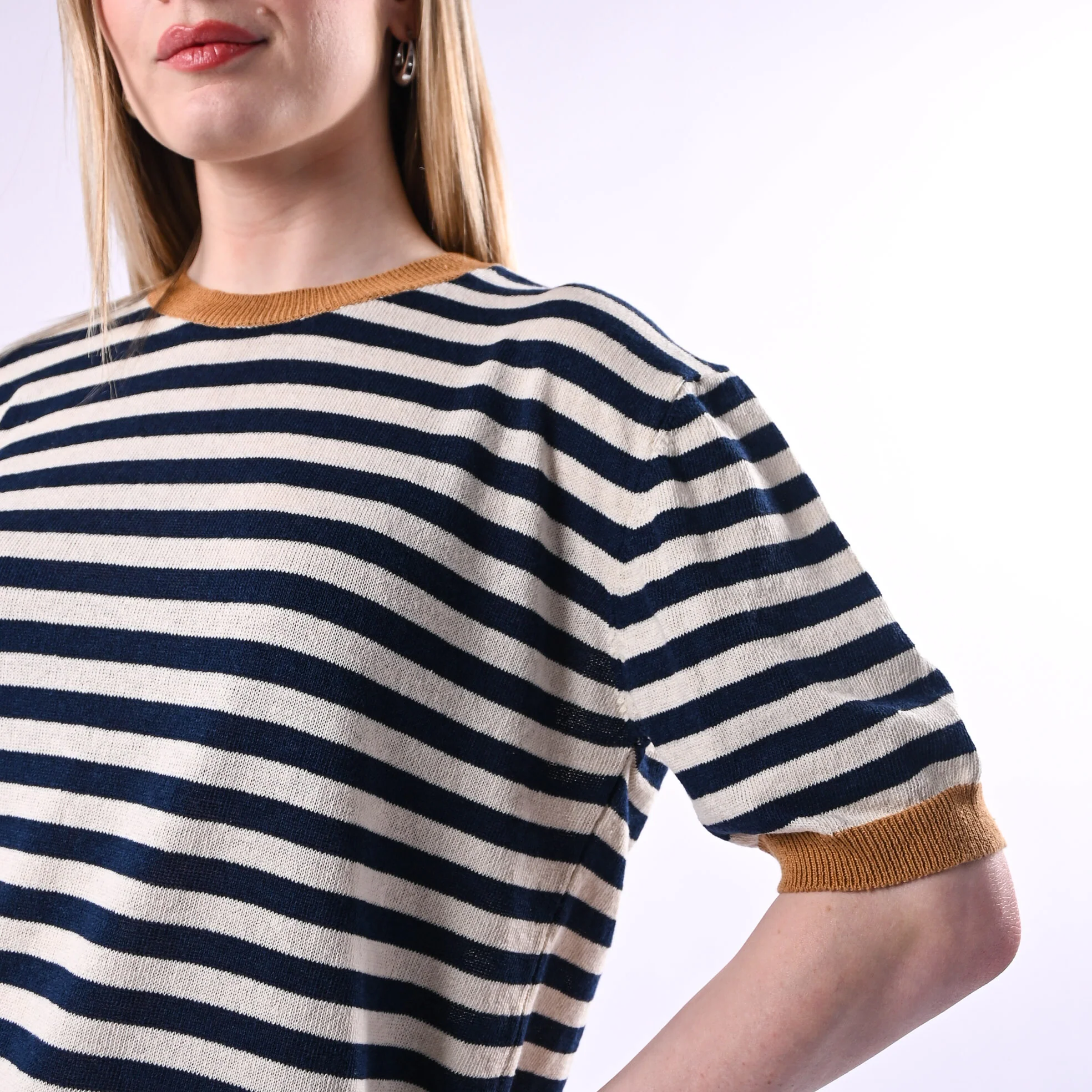TENSIONE IN - MAGLIA A RIGHE MEZZA MANICA ART. 26295/TLB - TABACCO/LATTE/BLU - Image 5