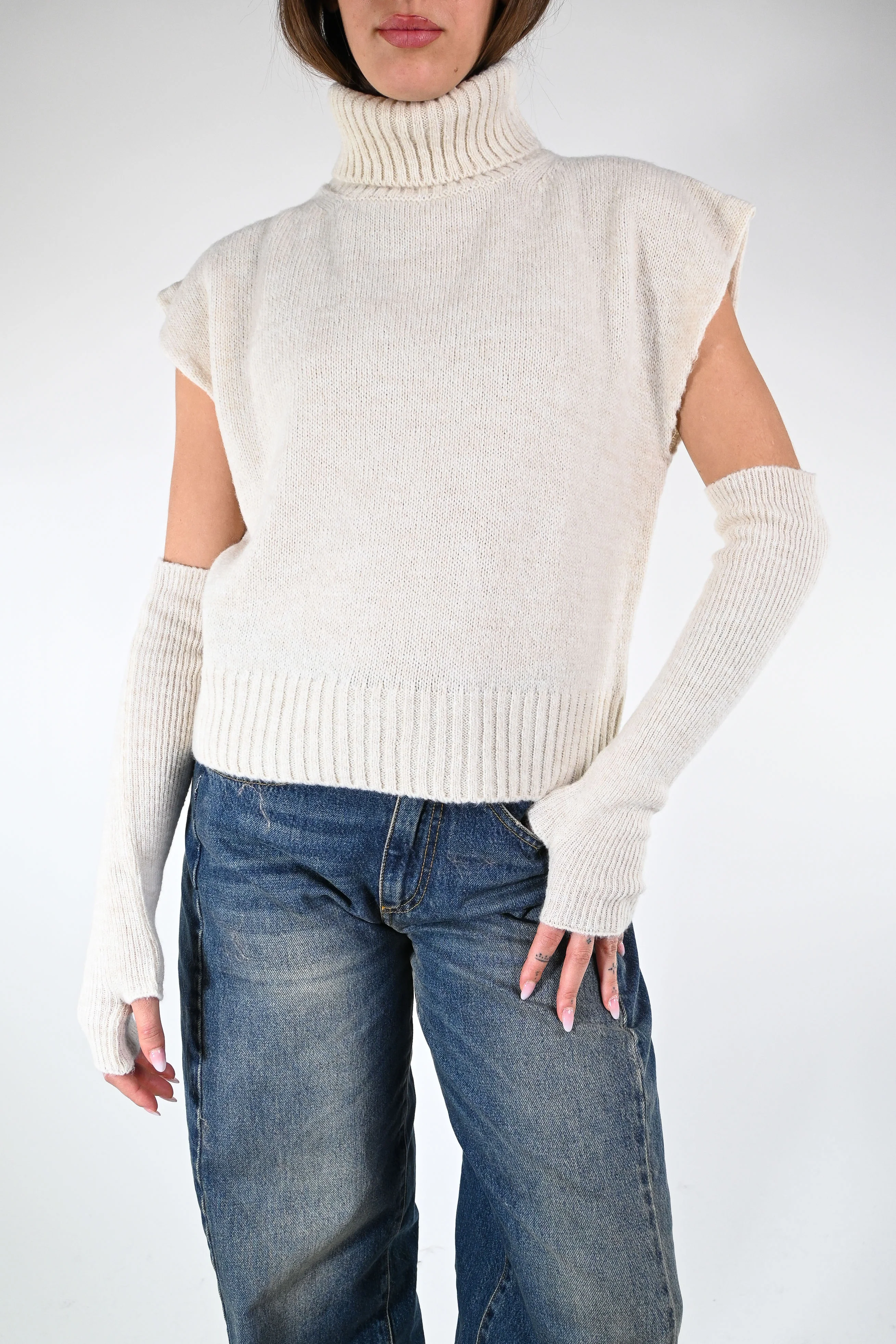 TENSIONE IN - MAGLIA/GILET DOLCEVITA+MANICOTTI ART.T32A373 - BURRO