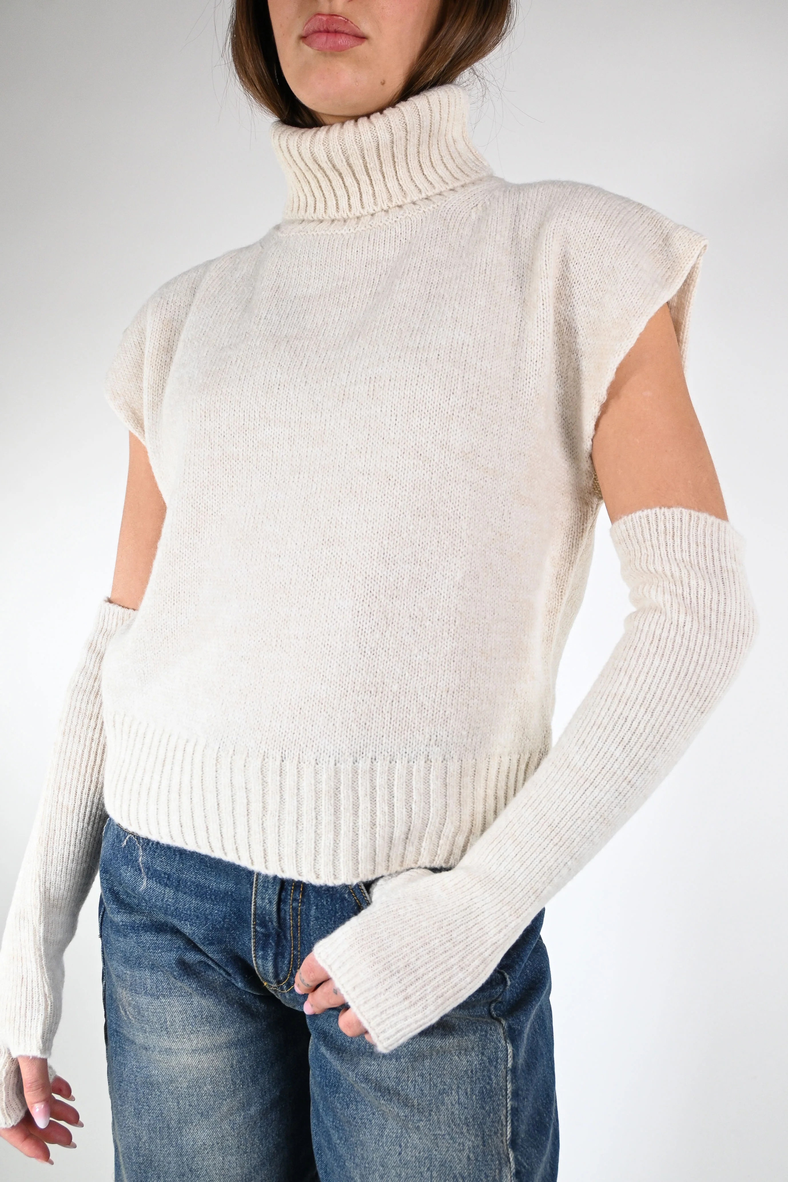 TENSIONE IN - MAGLIA/GILET DOLCEVITA+MANICOTTI ART.T32A373 - BURRO - Image 5