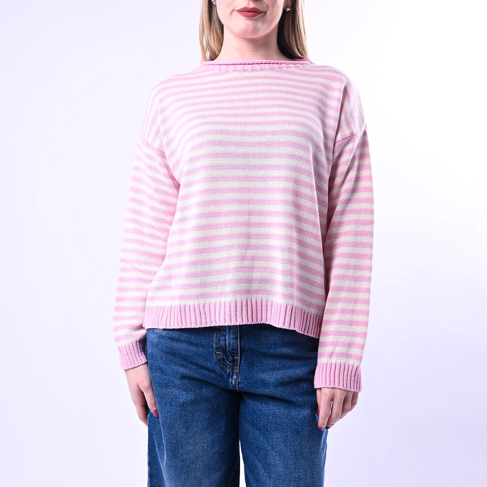 TENSIONE IN - MAGLIA GIROCOLO A RIGHE ART.26314/R - ROSA/LATTE - Image 2