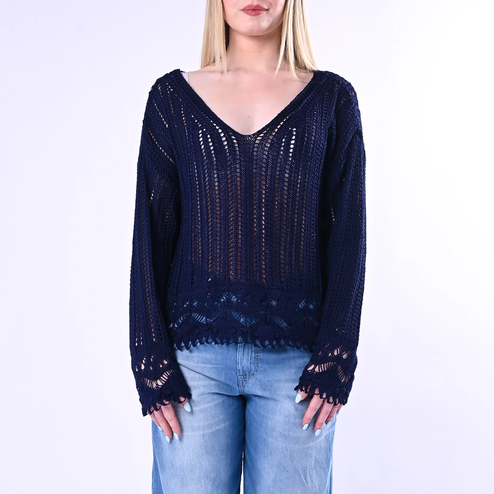 TENSIONE IN - MAGLIA TRAFORATA SCOLLO V ART. D90186/B - BLU - Image 2
