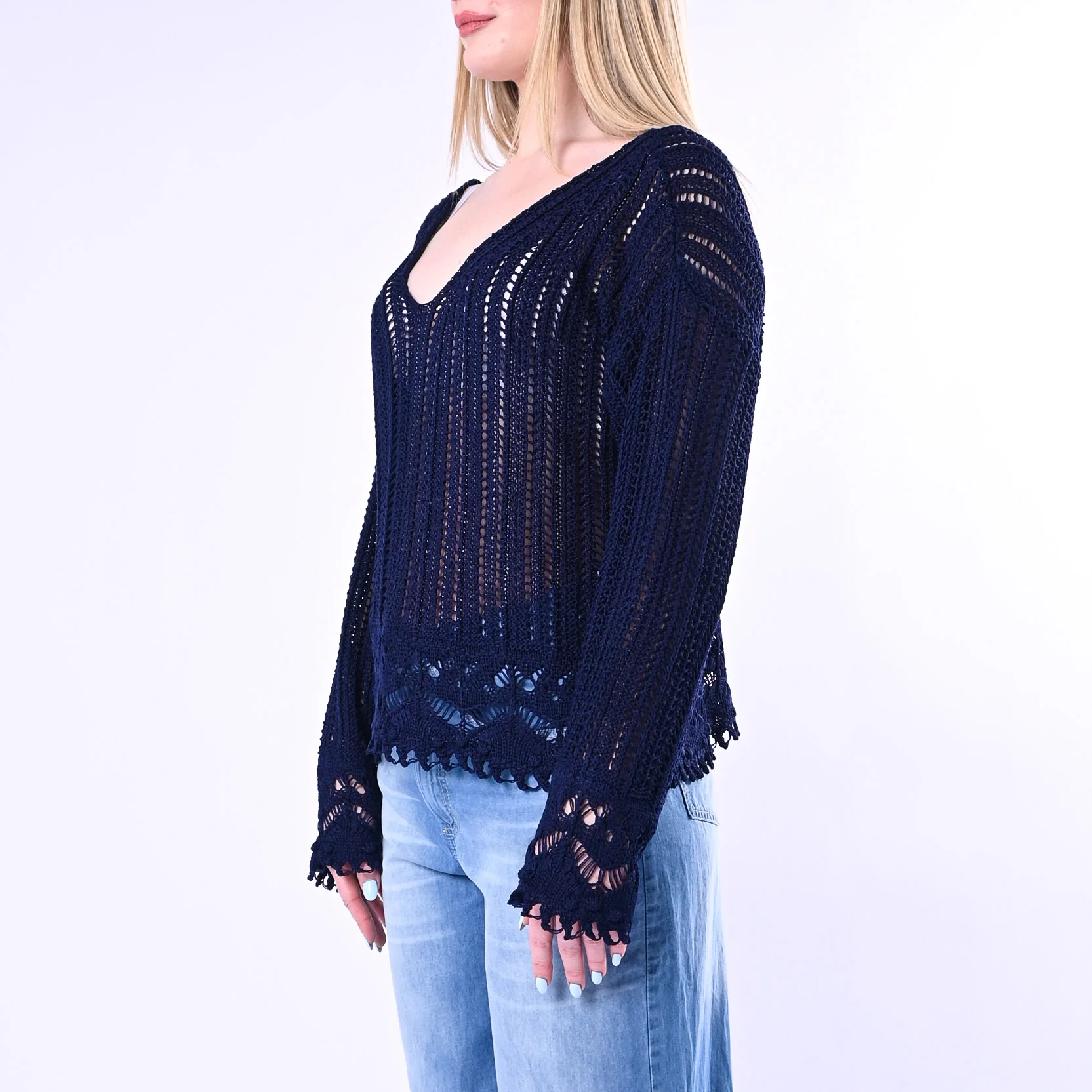 TENSIONE IN - MAGLIA TRAFORATA SCOLLO V ART. D90186/B - BLU - Image 3