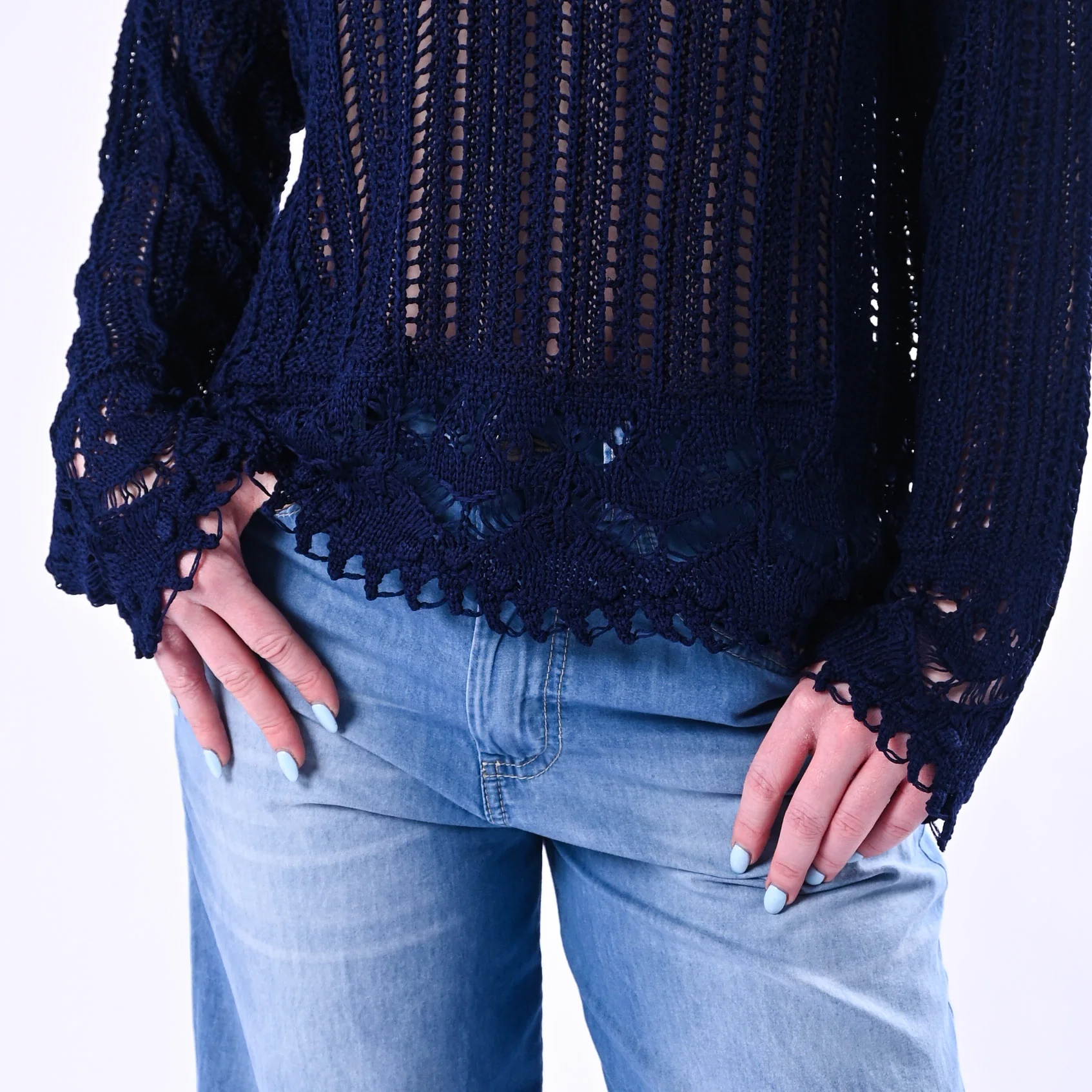 TENSIONE IN - MAGLIA TRAFORATA SCOLLO V ART. D90186/B - BLU - Image 5