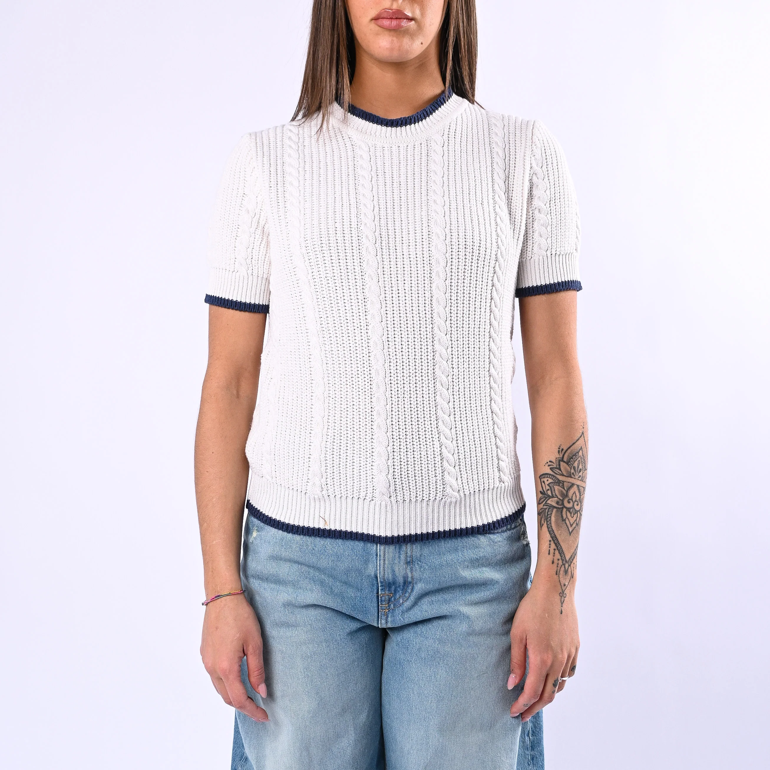 TENSIONE IN - MAGLIA TRECCE MANICA CORTA ART.MJ02A - BIANCO/BLU - Image 2