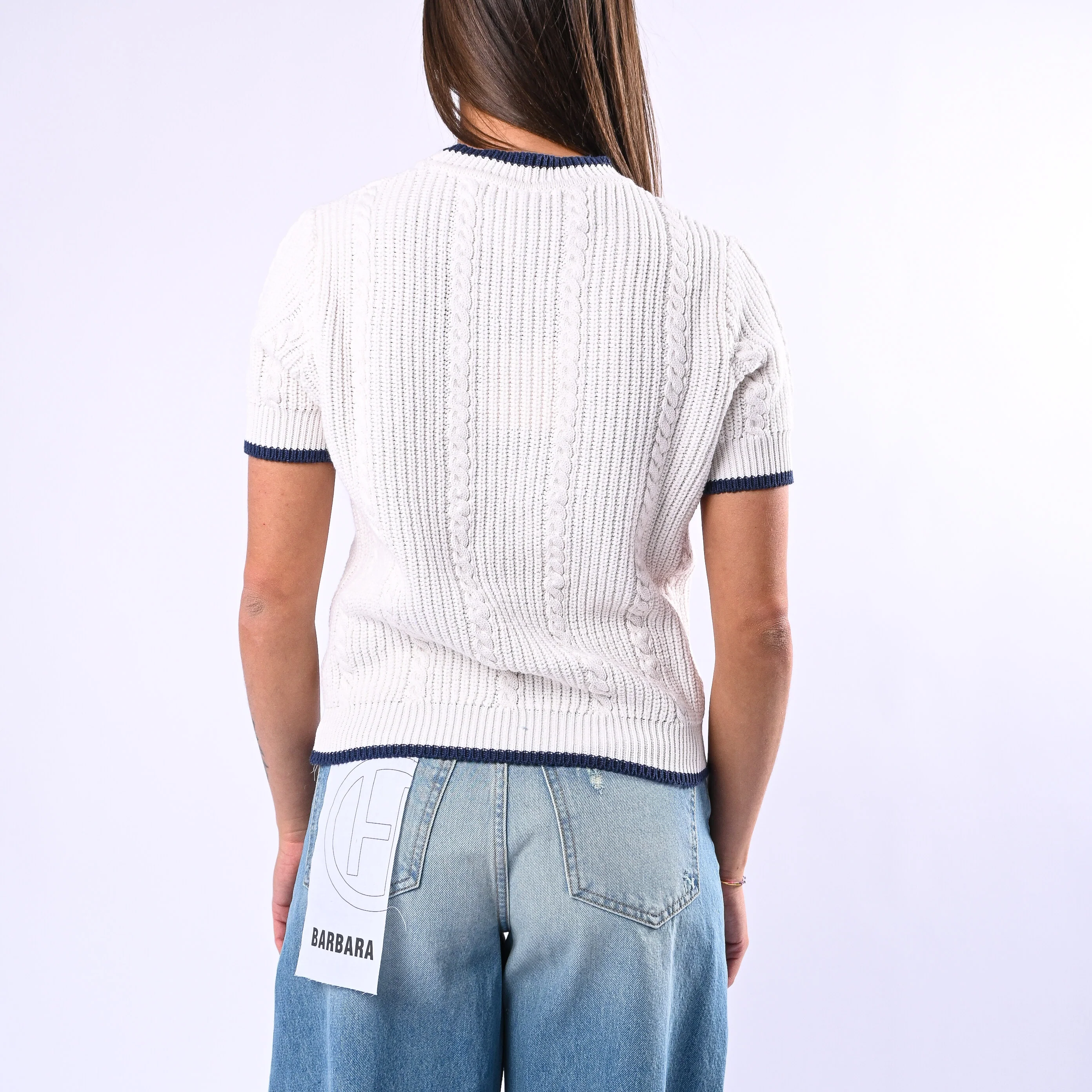 TENSIONE IN - MAGLIA TRECCE MANICA CORTA ART.MJ02A - BIANCO/BLU - Image 4