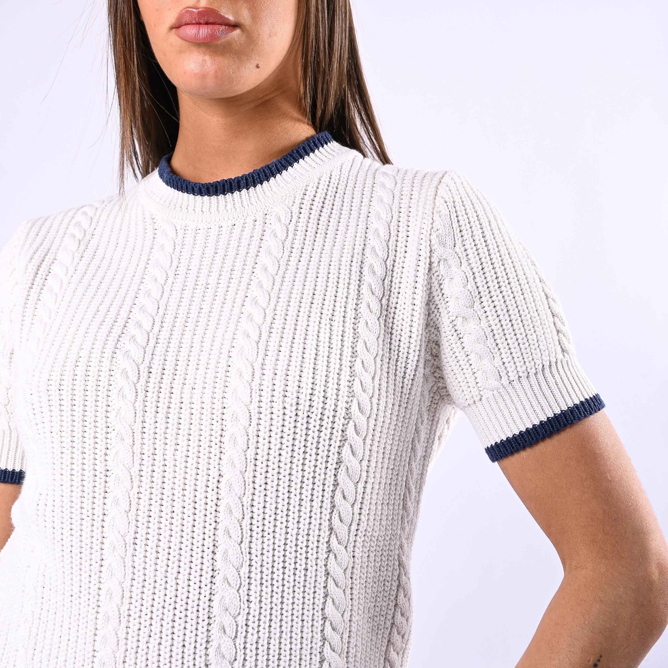 TENSIONE IN - MAGLIA TRECCE MANICA CORTA ART.MJ02A - BIANCO/BLU - Image 5