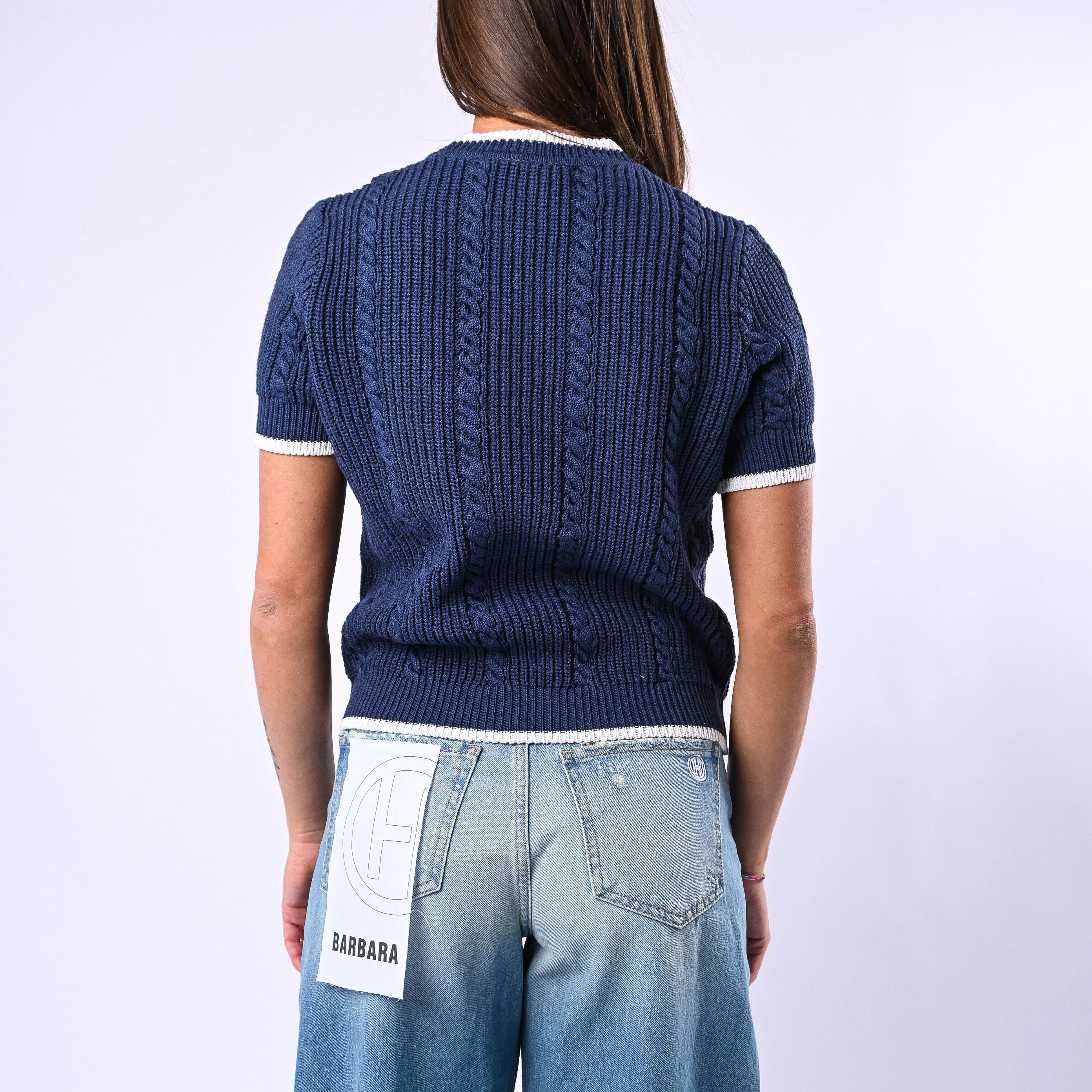 TENSIONE IN - MAGLIA TRECCE MANICA CORTA ART.MJ02A - BLU/PANNA - Image 4