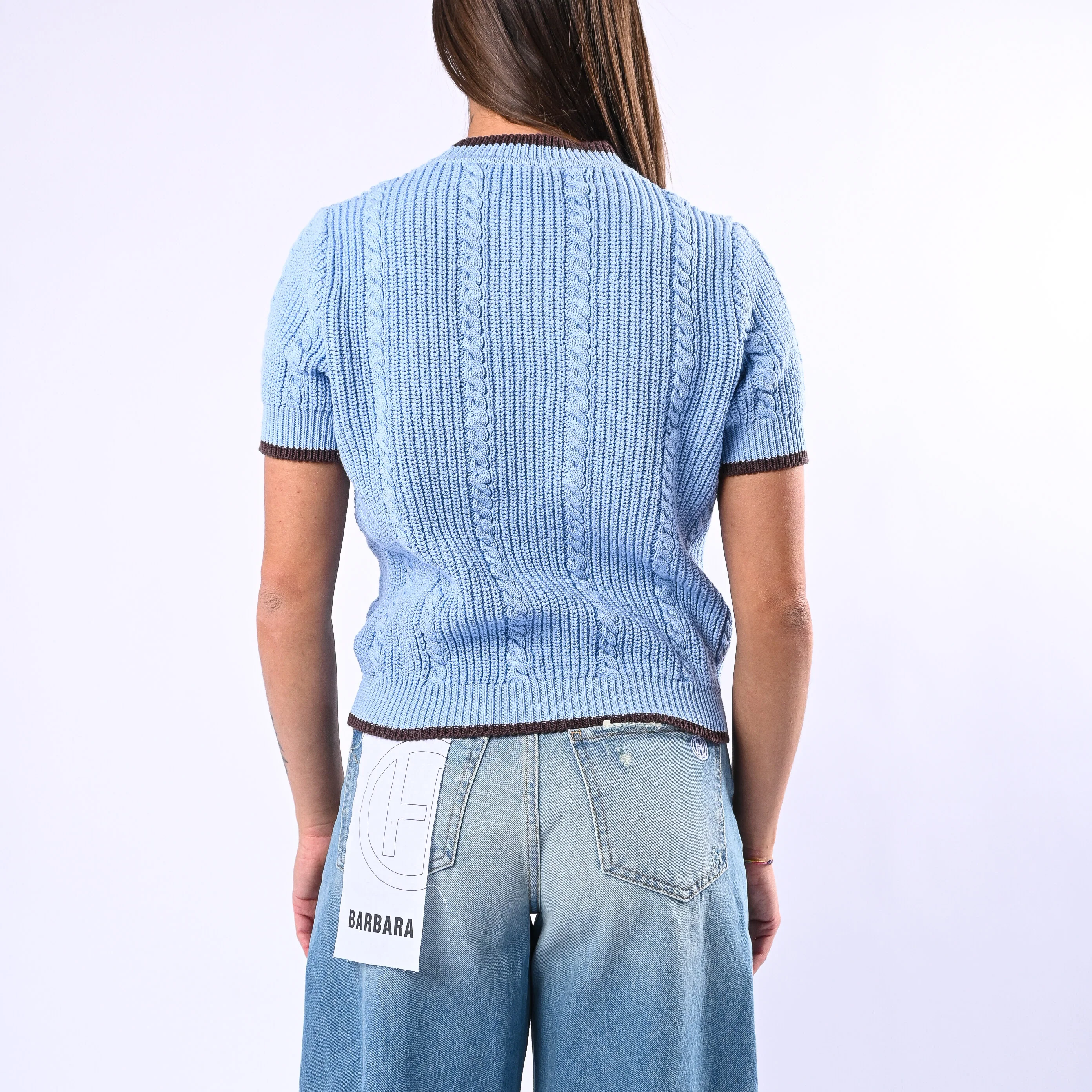 TENSIONE IN - MAGLIA TRECCE MANICA CORTA ART.MJ02A - CELESTE/MORO - Image 4