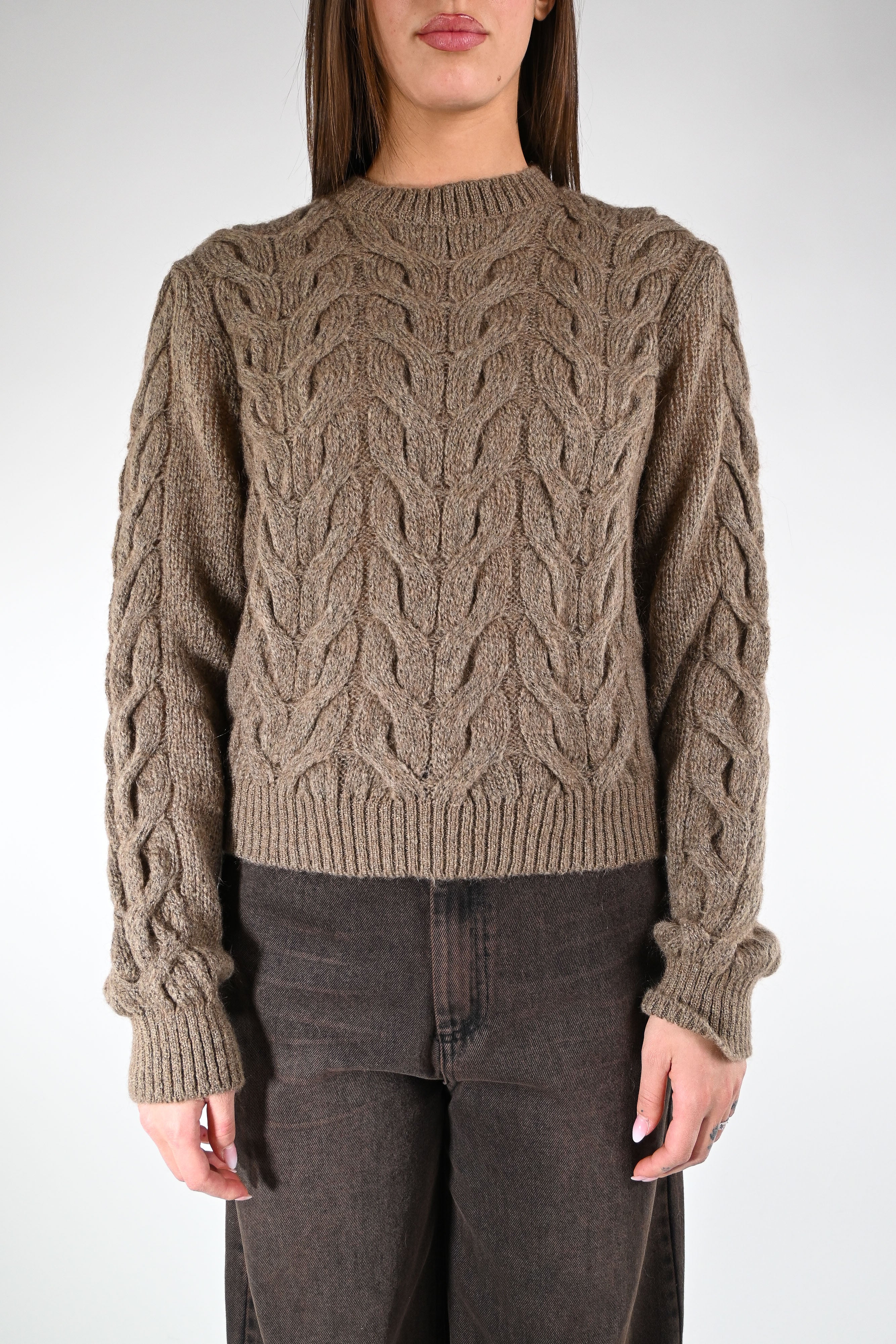 TENSIONE IN - MAGLIA TRECCE MOHAIR ART.J64A401 - FANGO - Image 2