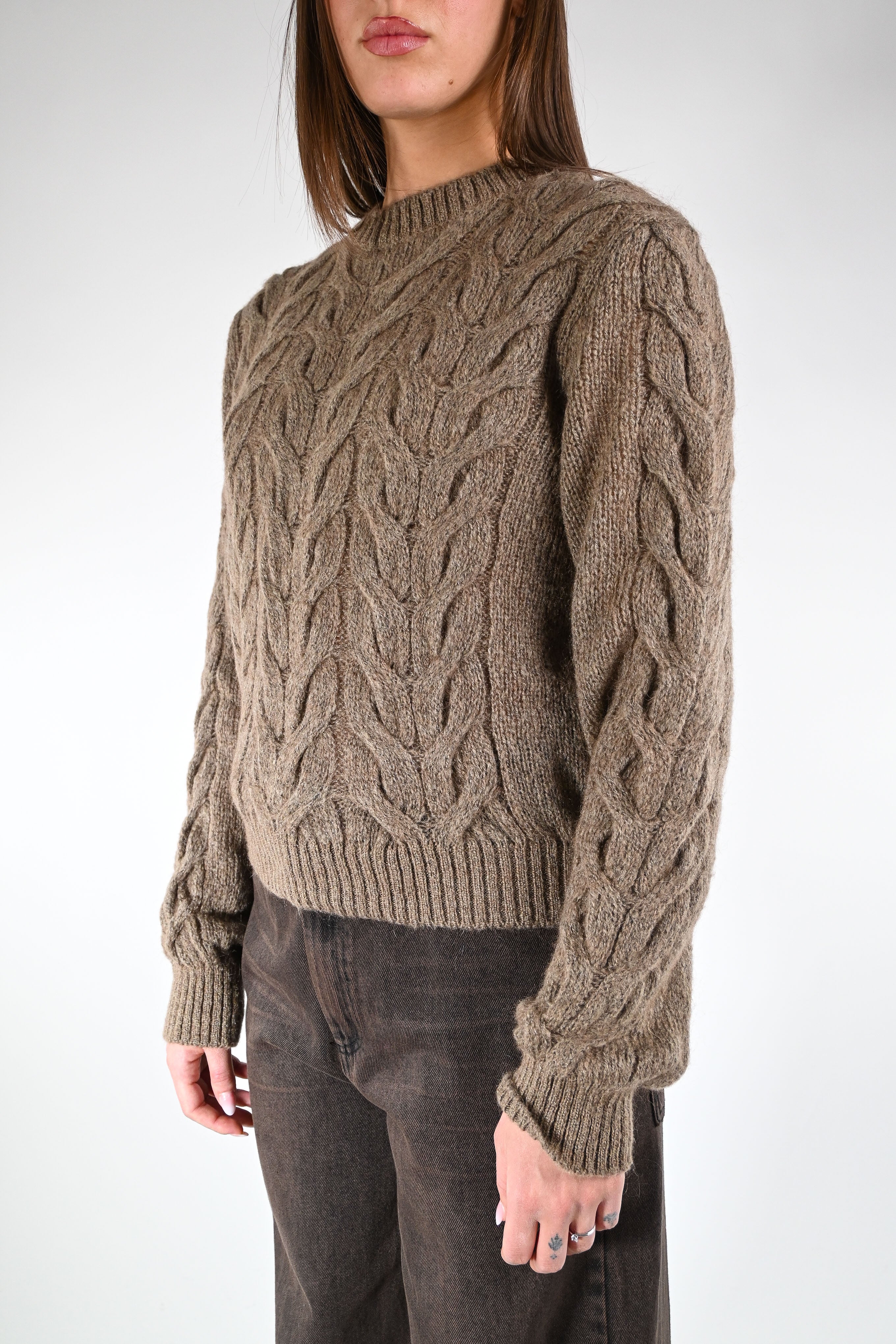 TENSIONE IN - MAGLIA TRECCE MOHAIR ART.J64A401 - FANGO - Image 3