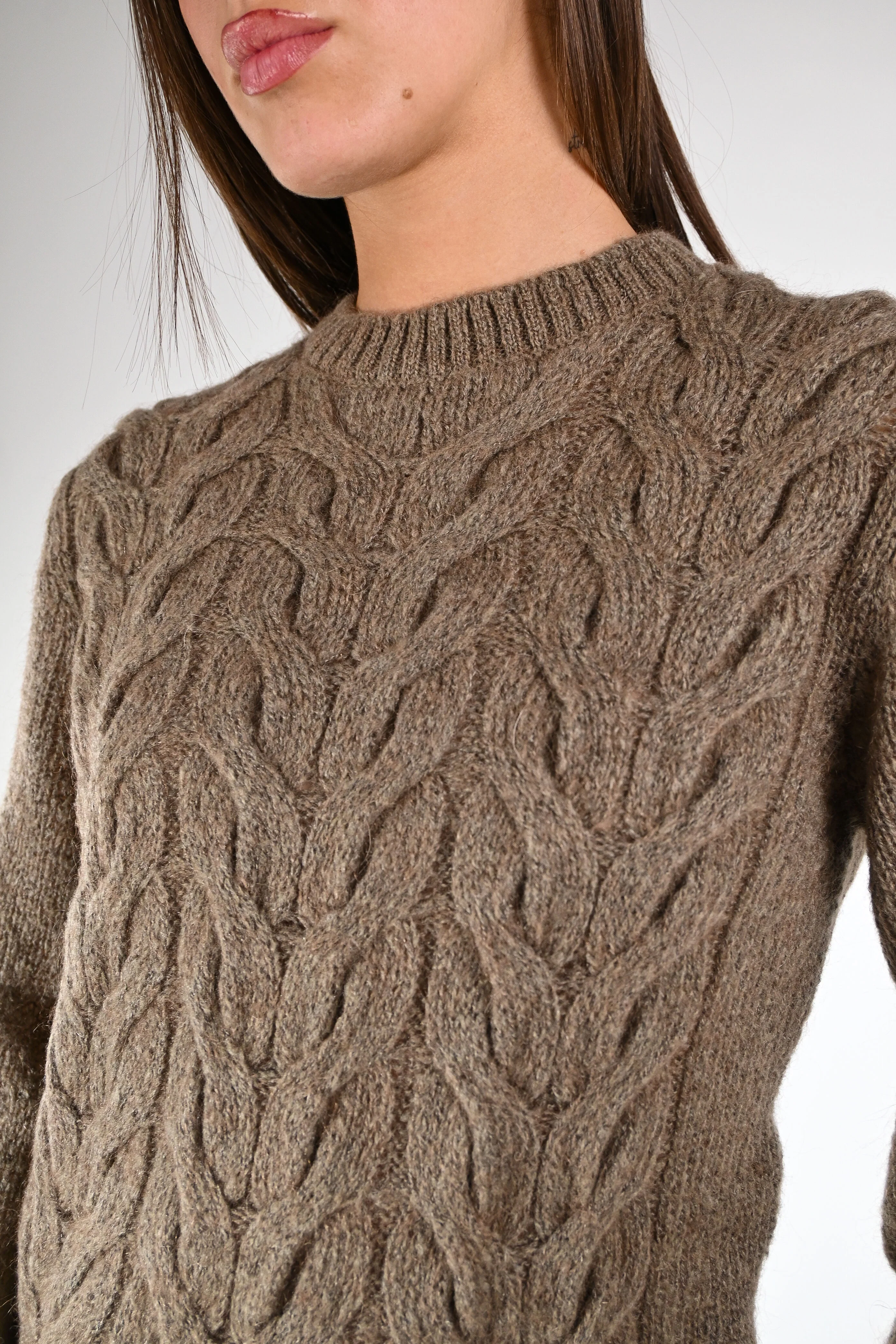 TENSIONE IN - MAGLIA TRECCE MOHAIR ART.J64A401 - FANGO - Image 5