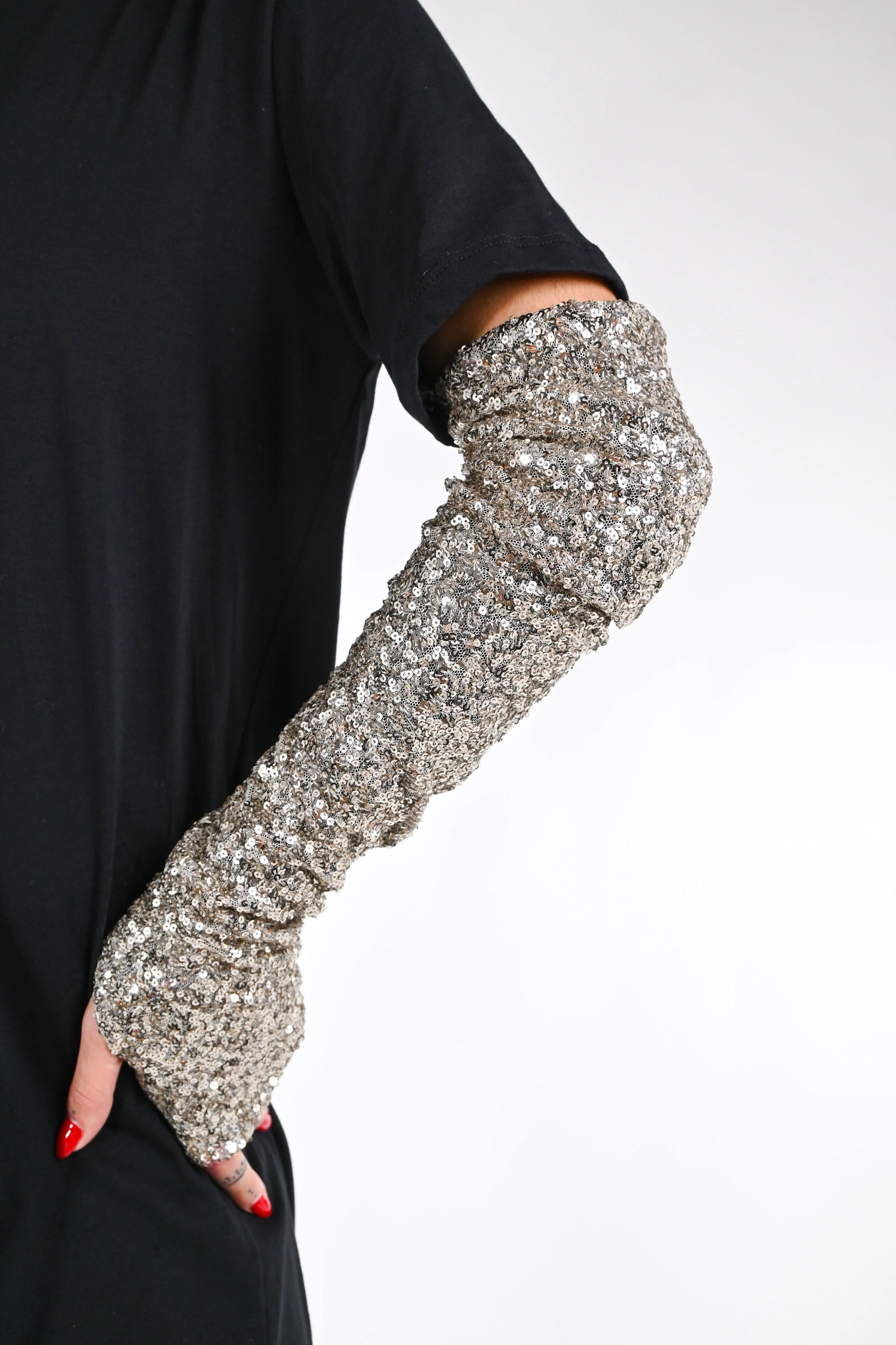 TENSIONE IN - MINIABITO JERSEY+MANICOTTO PAILLETTES ART.38121 - NERO - Image 5