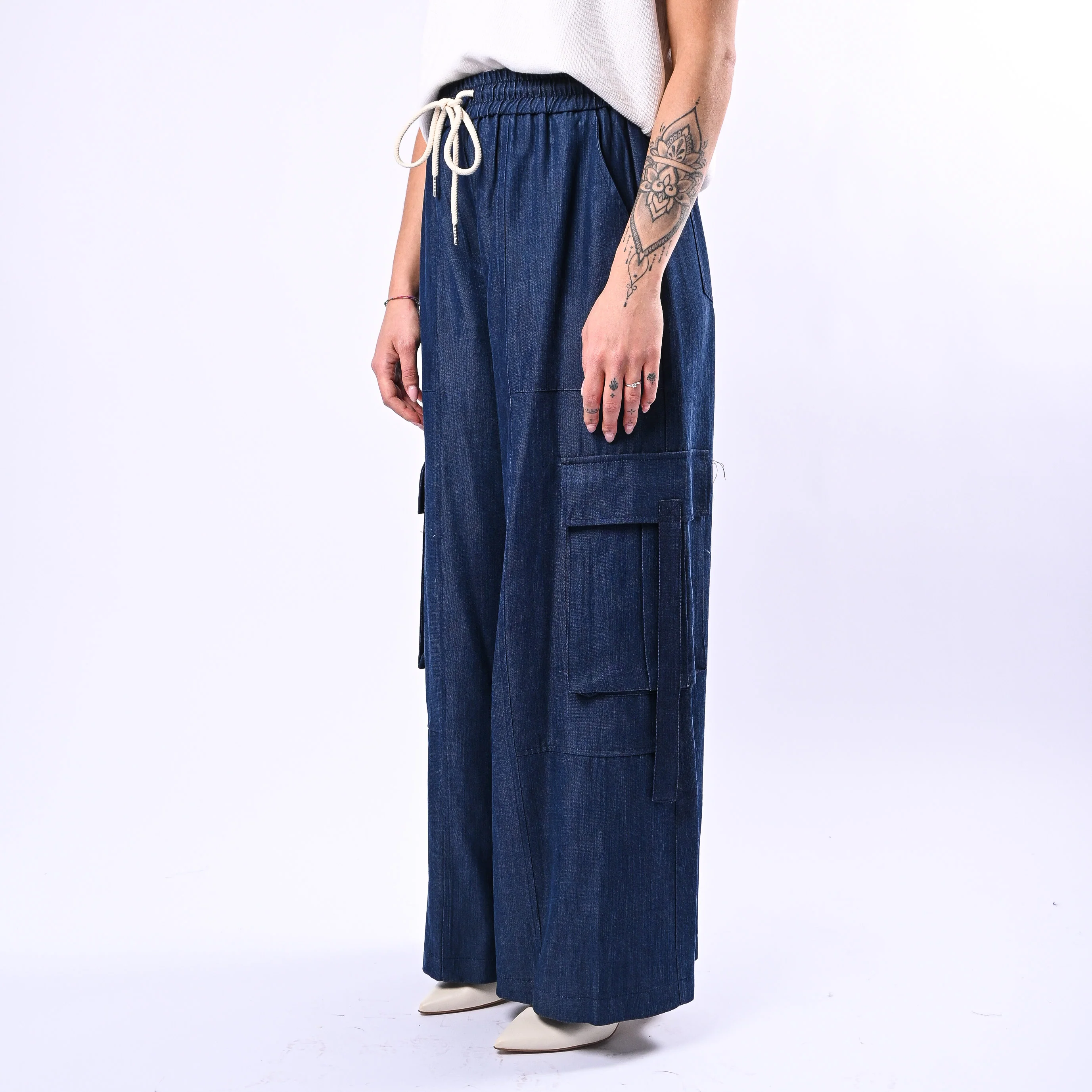 TENSIONE IN - PANTALONE CARGO IN LYOCELL ART.26P3809 - DENIM SCURO - Image 3