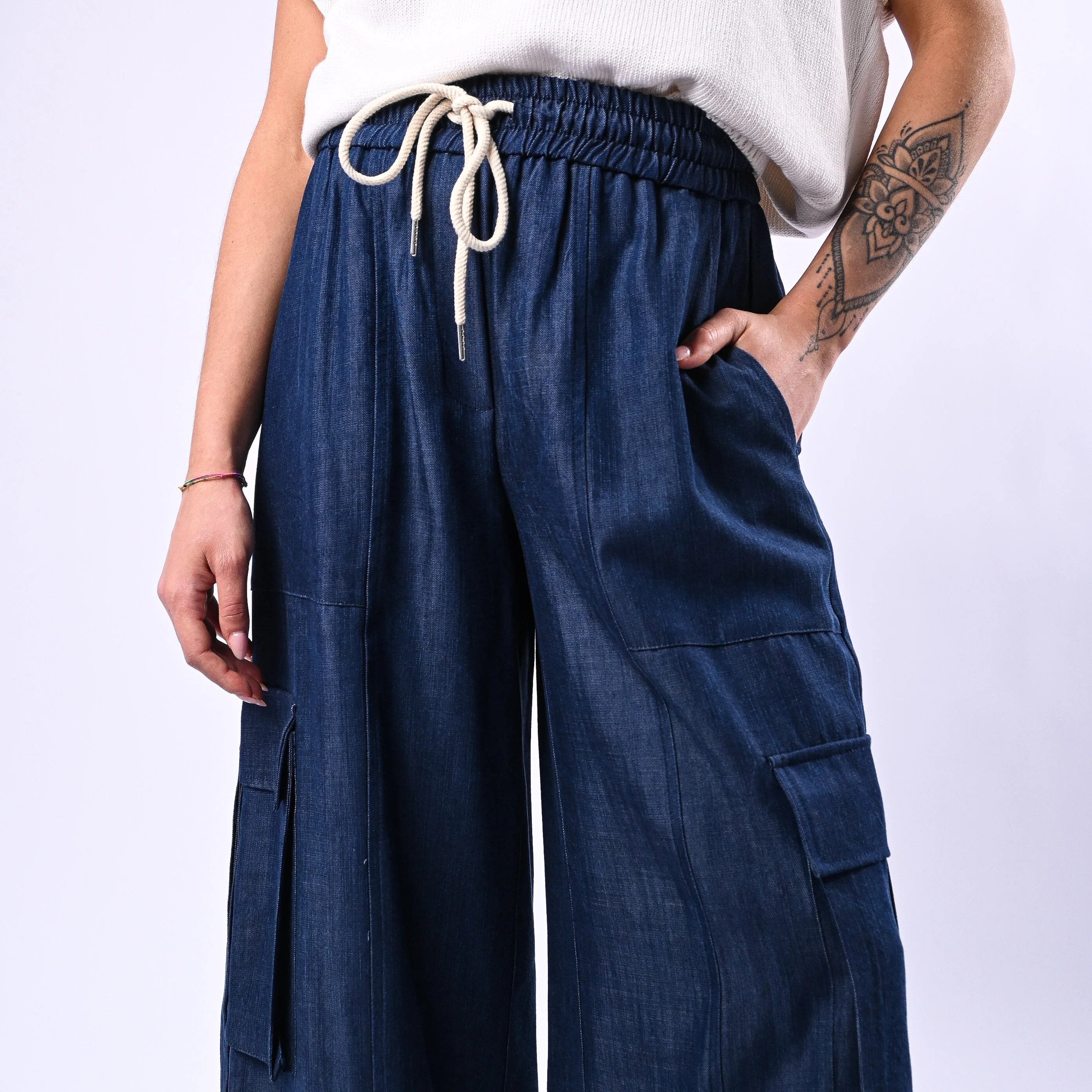 TENSIONE IN - PANTALONE CARGO IN LYOCELL ART.26P3809 - DENIM SCURO - Image 5