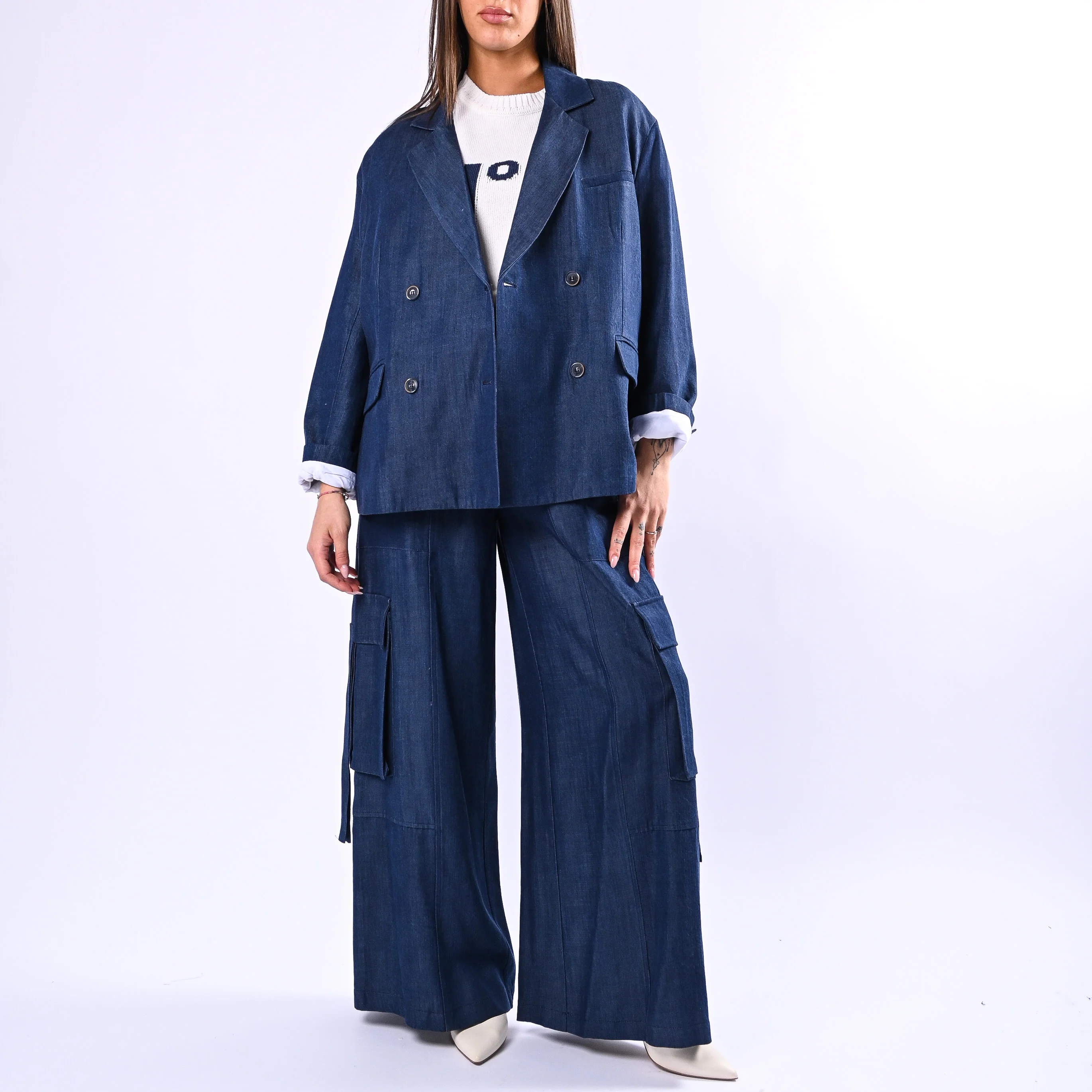 TENSIONE IN - PANTALONE CARGO IN LYOCELL ART.26P3809 - DENIM SCURO - Image 6