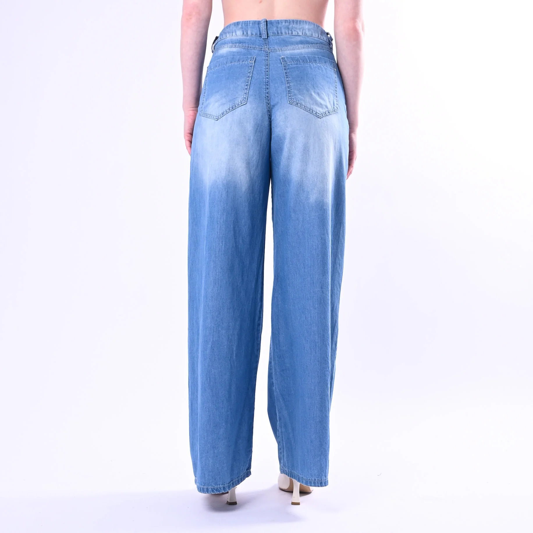 TENSIONE IN - PANTALONE PALAZZO CHAMBRAY ART. S26PD33 - DENIM CHIARO - Image 4