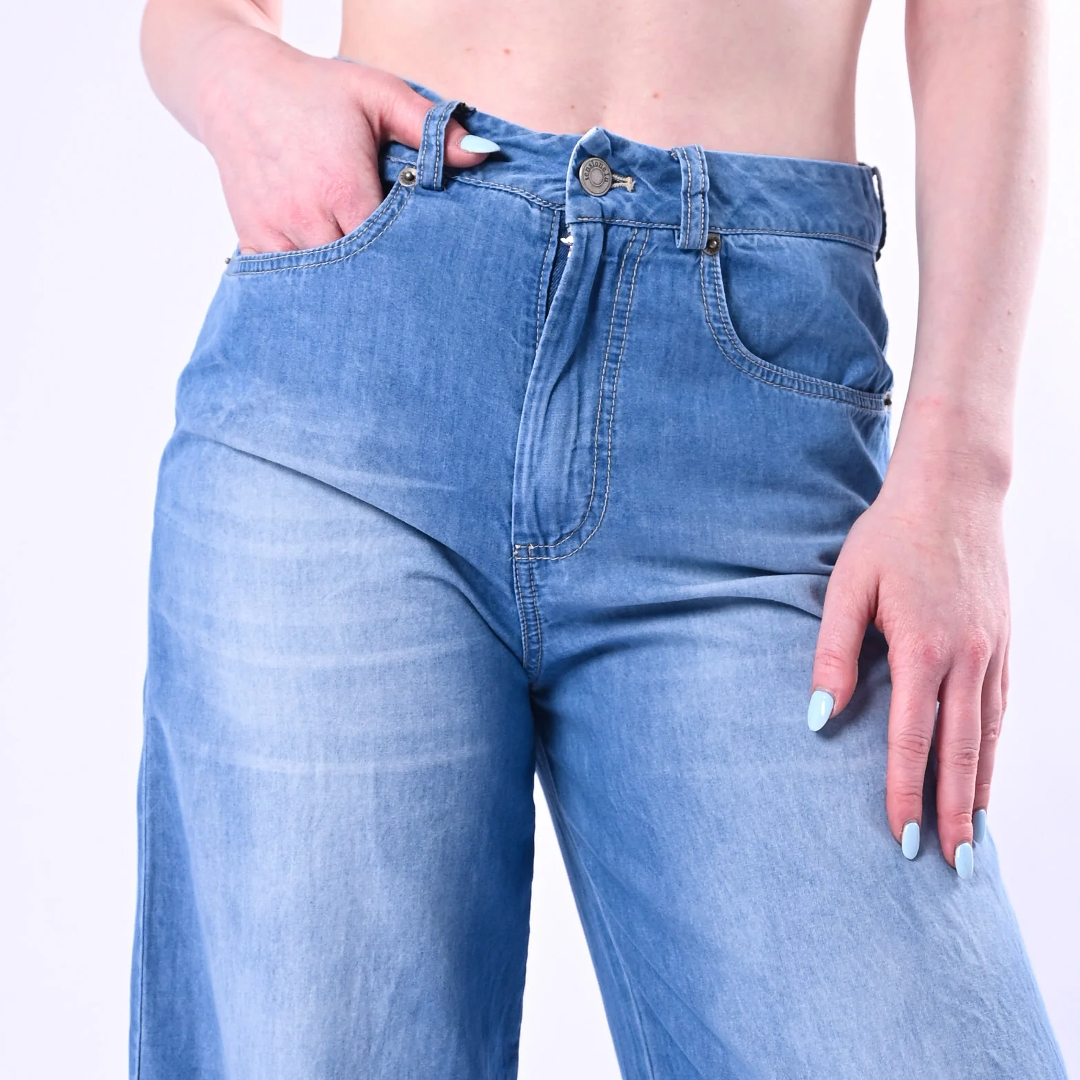 TENSIONE IN - PANTALONE PALAZZO CHAMBRAY ART. S26PD33 - DENIM CHIARO - Image 5