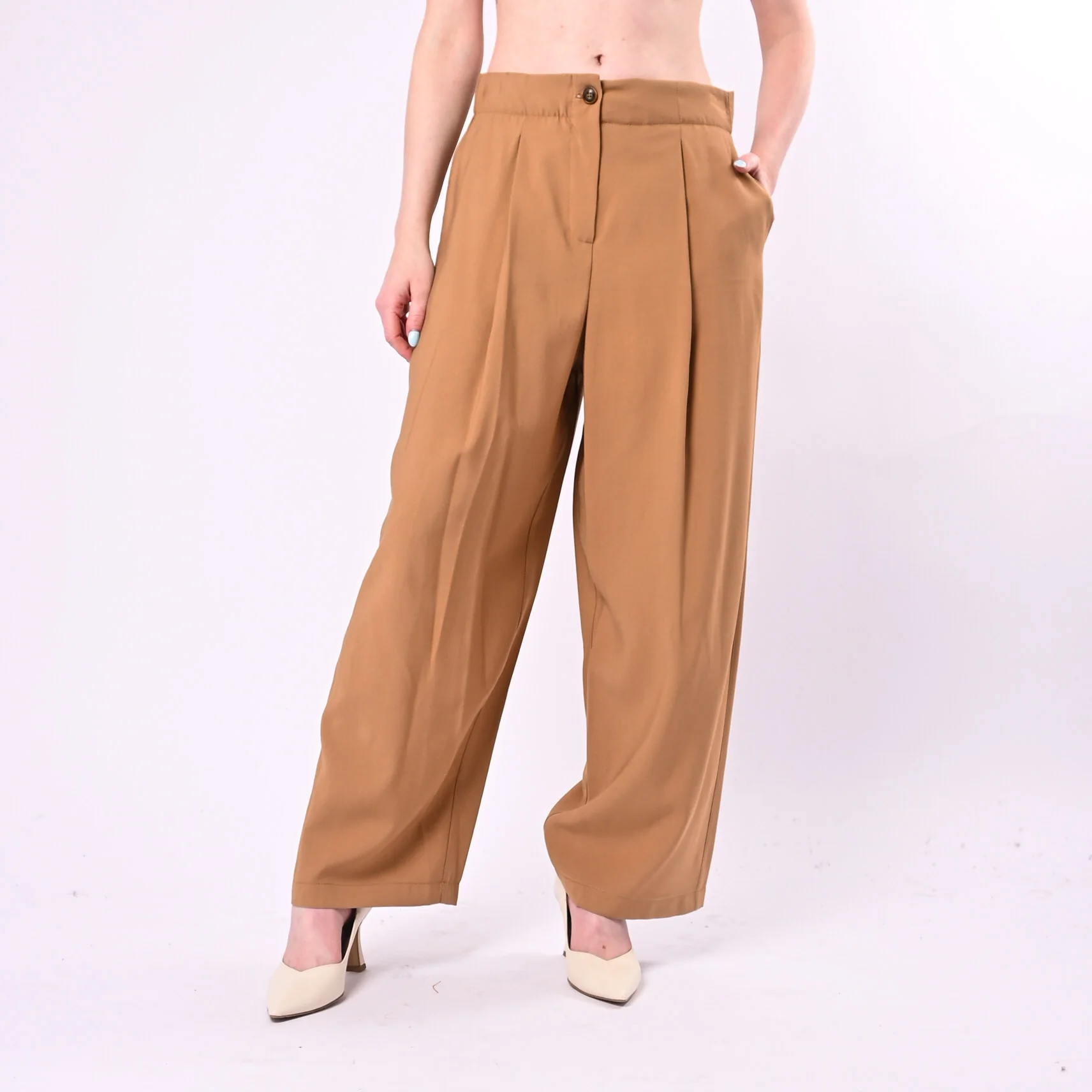 TENSIONE IN - PANTALONE PALAZZO CON PINCES ART. 26P4818/C - CAMMELLO