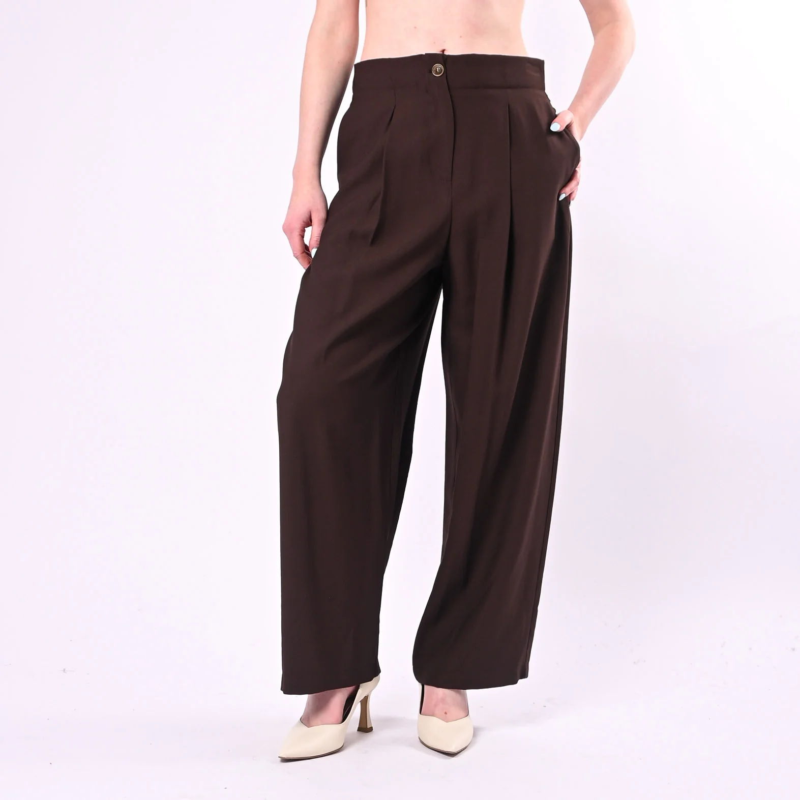 TENSIONE IN - PANTALONE PALAZZO CON PINCES ART. 26P4818/M - MORO