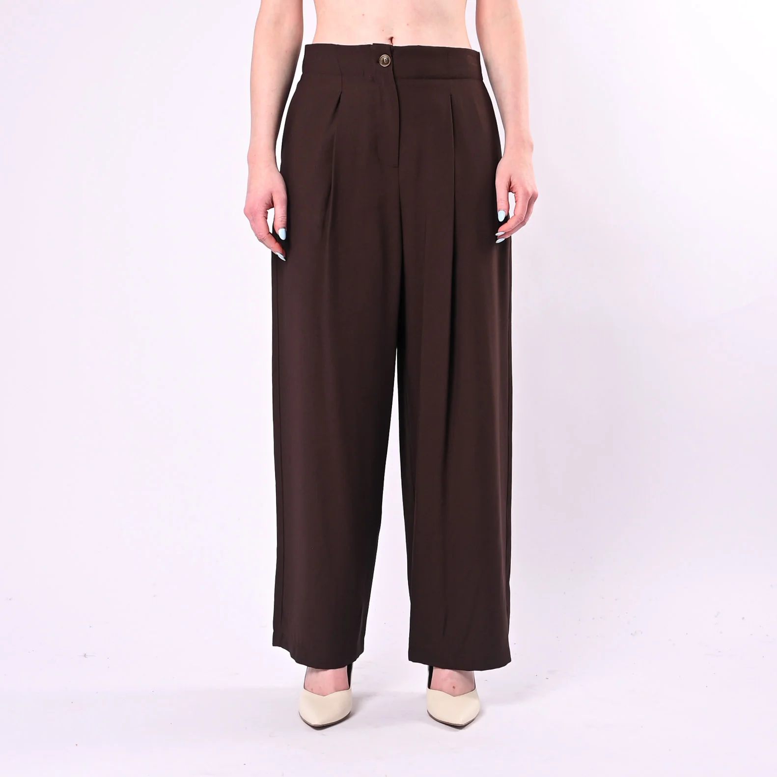 TENSIONE IN - PANTALONE PALAZZO CON PINCES ART. 26P4818/M - MORO - Image 2