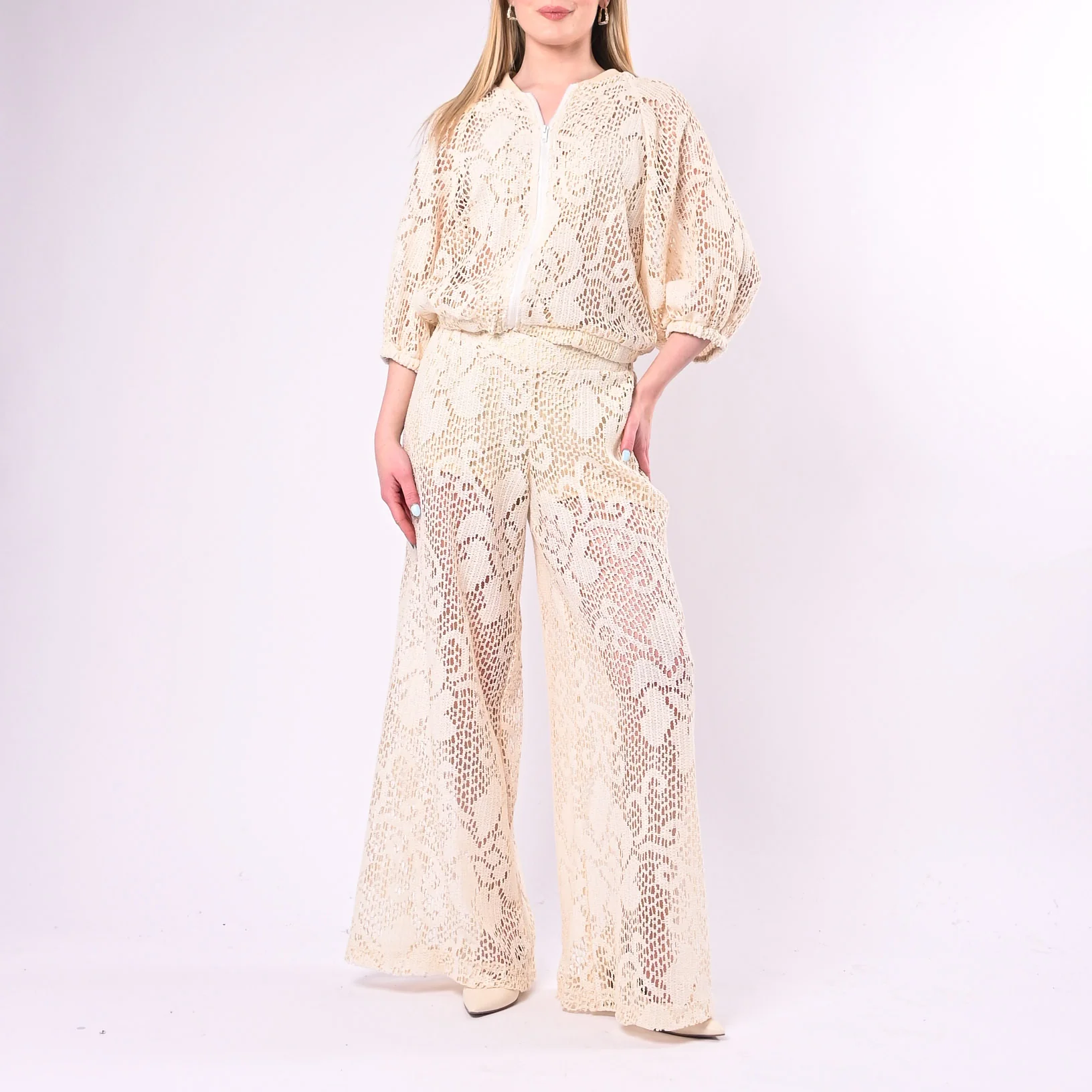 TENSIONE IN - PANTALONE PALAZZO CROCHET ART. S26PC11/P - PANNA - Image 5