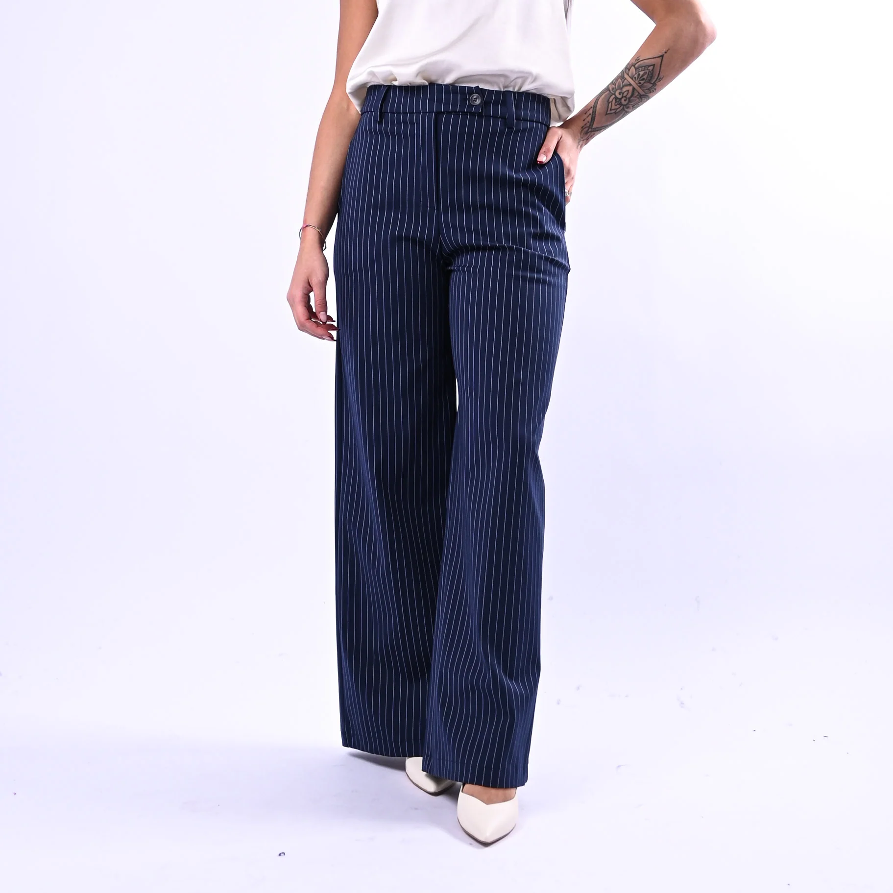 TENSIONE IN - PANTALONE PALAZZO GESSATO PUNTO MILANO ART.26B4075 - BLU