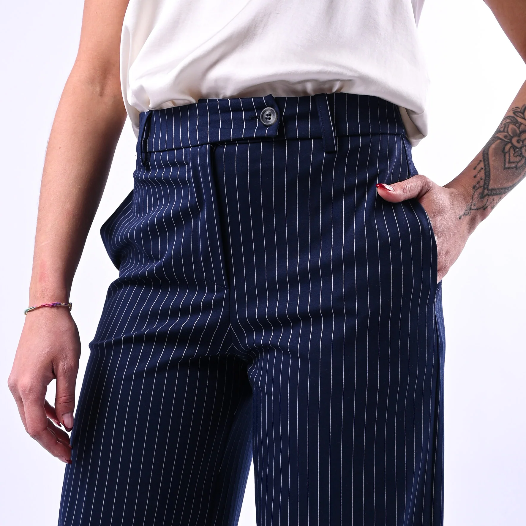 TENSIONE IN - PANTALONE PALAZZO GESSATO PUNTO MILANO ART.26B4075 - BLU - Image 5