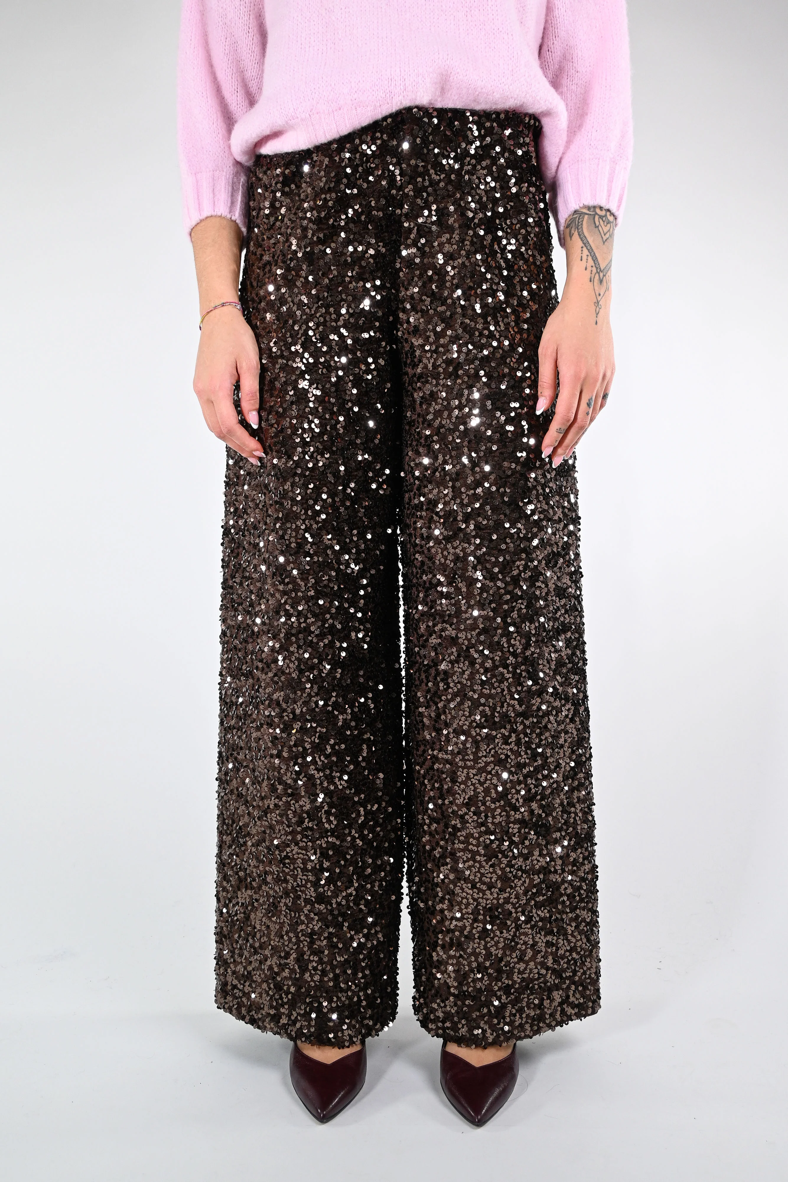 TENSIONE IN - PANTALONE PALAZZO PAILLETTES ART.W25PC73 - MORO - Image 3