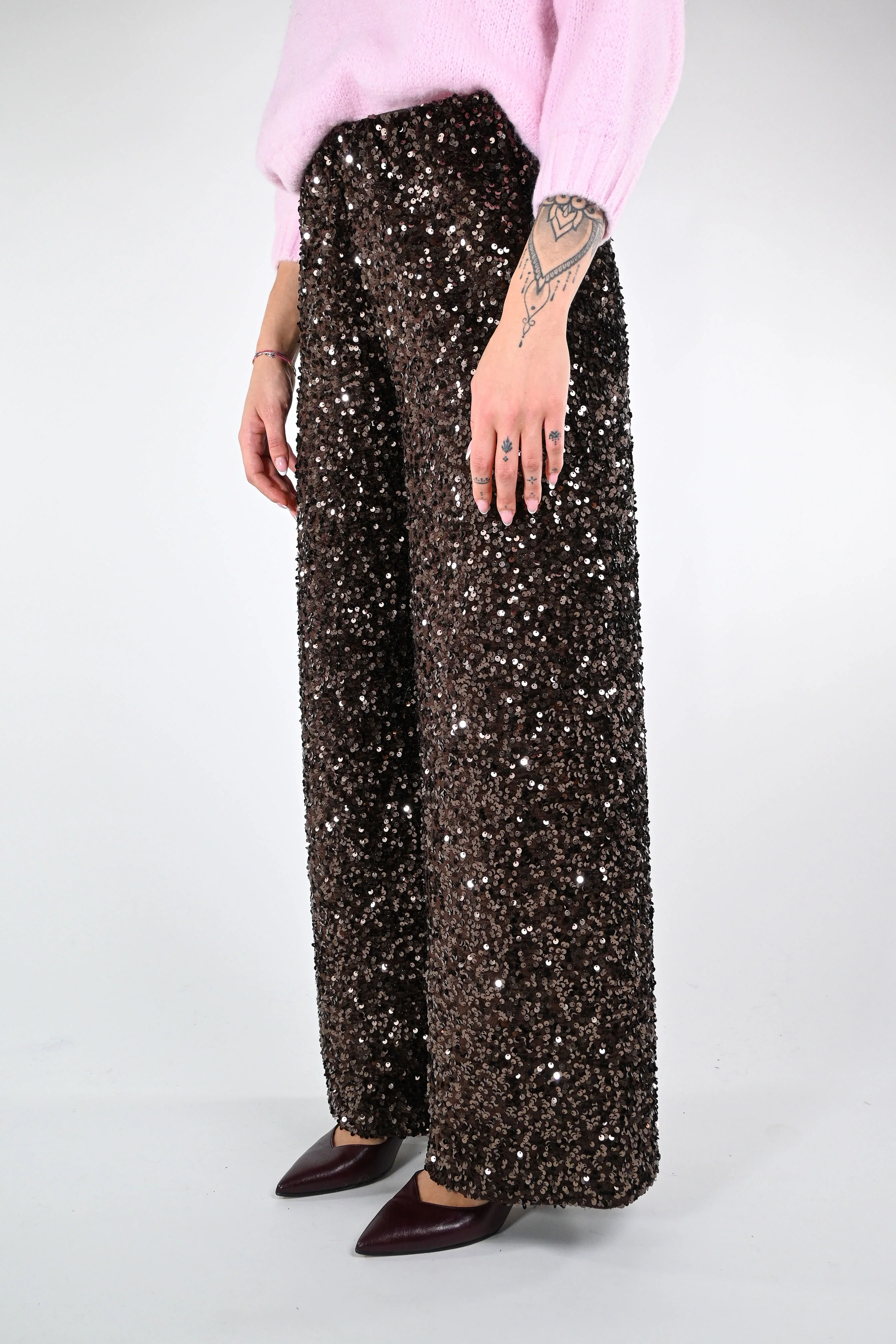 TENSIONE IN - PANTALONE PALAZZO PAILLETTES ART.W25PC73 - MORO - Image 4