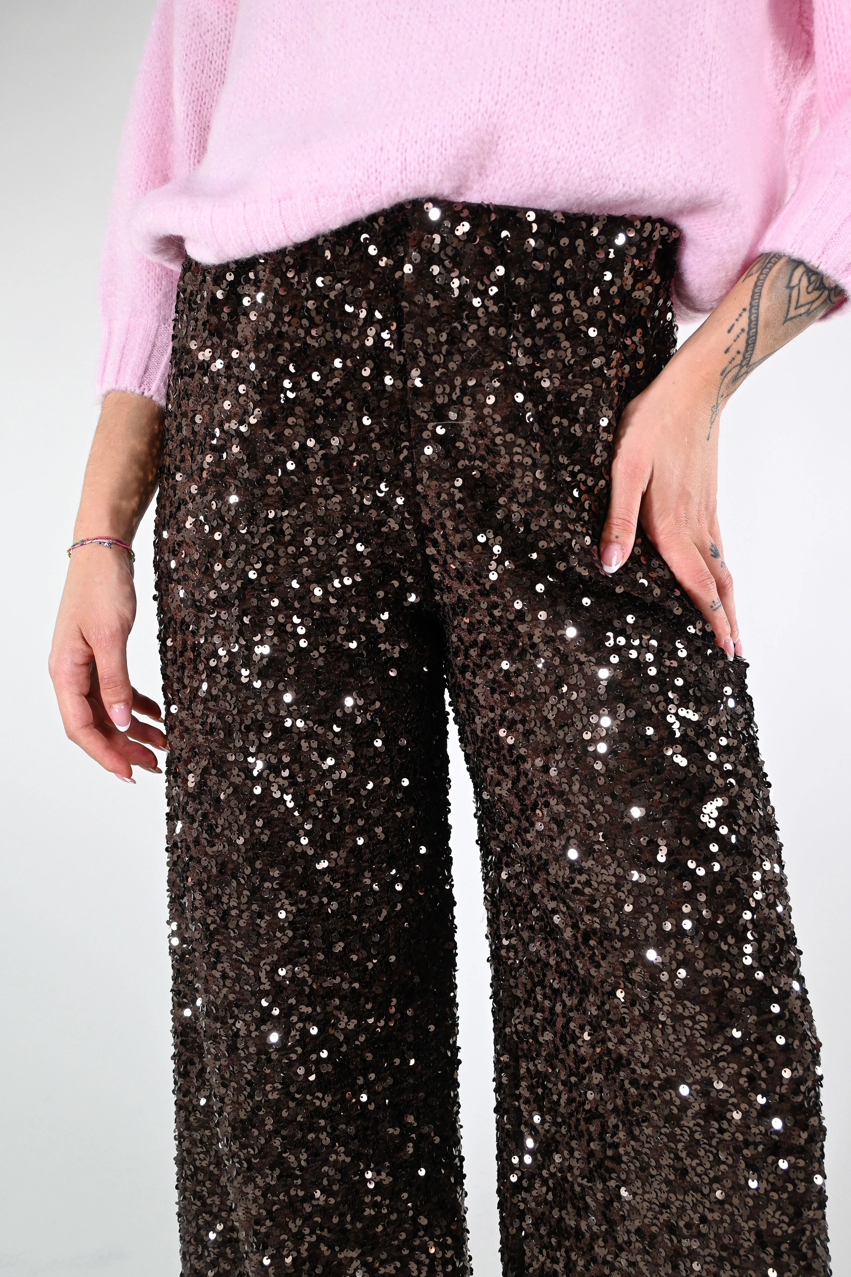 TENSIONE IN - PANTALONE PALAZZO PAILLETTES ART.W25PC73 - MORO - Image 6