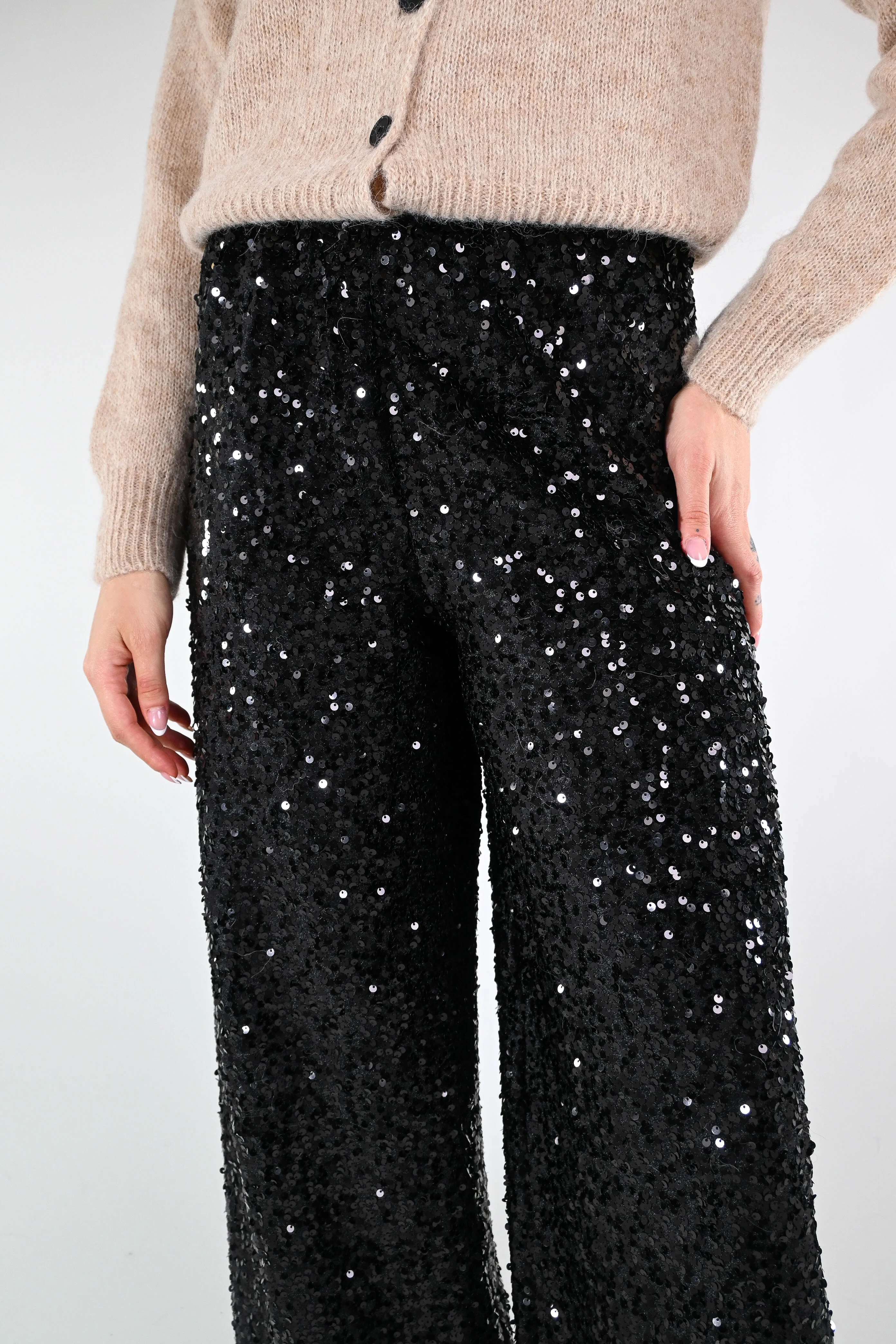TENSIONE IN - PANTALONE PALAZZO PAILLETTES ART.W25PC73 - NERO - Image 5