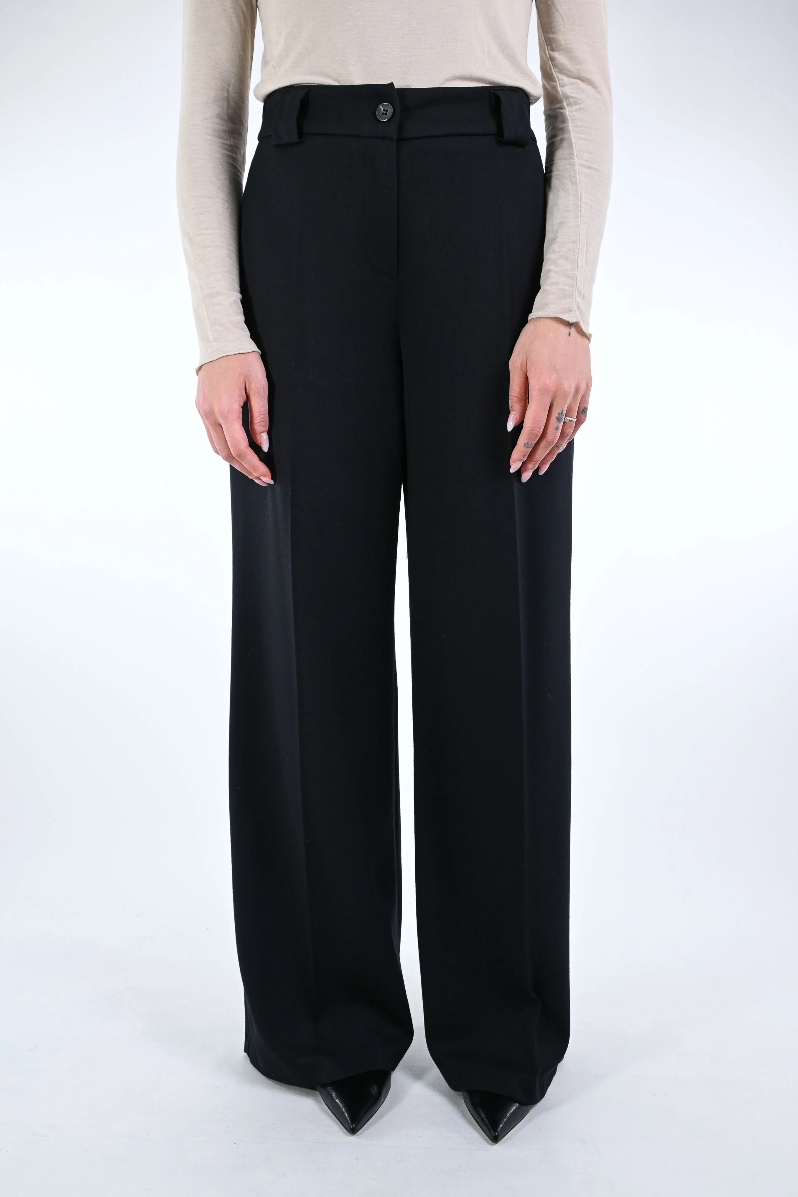 TENSIONE IN - PANTALONE PALAZZO FLANELLA ART.26P1575 - NERO - Image 2