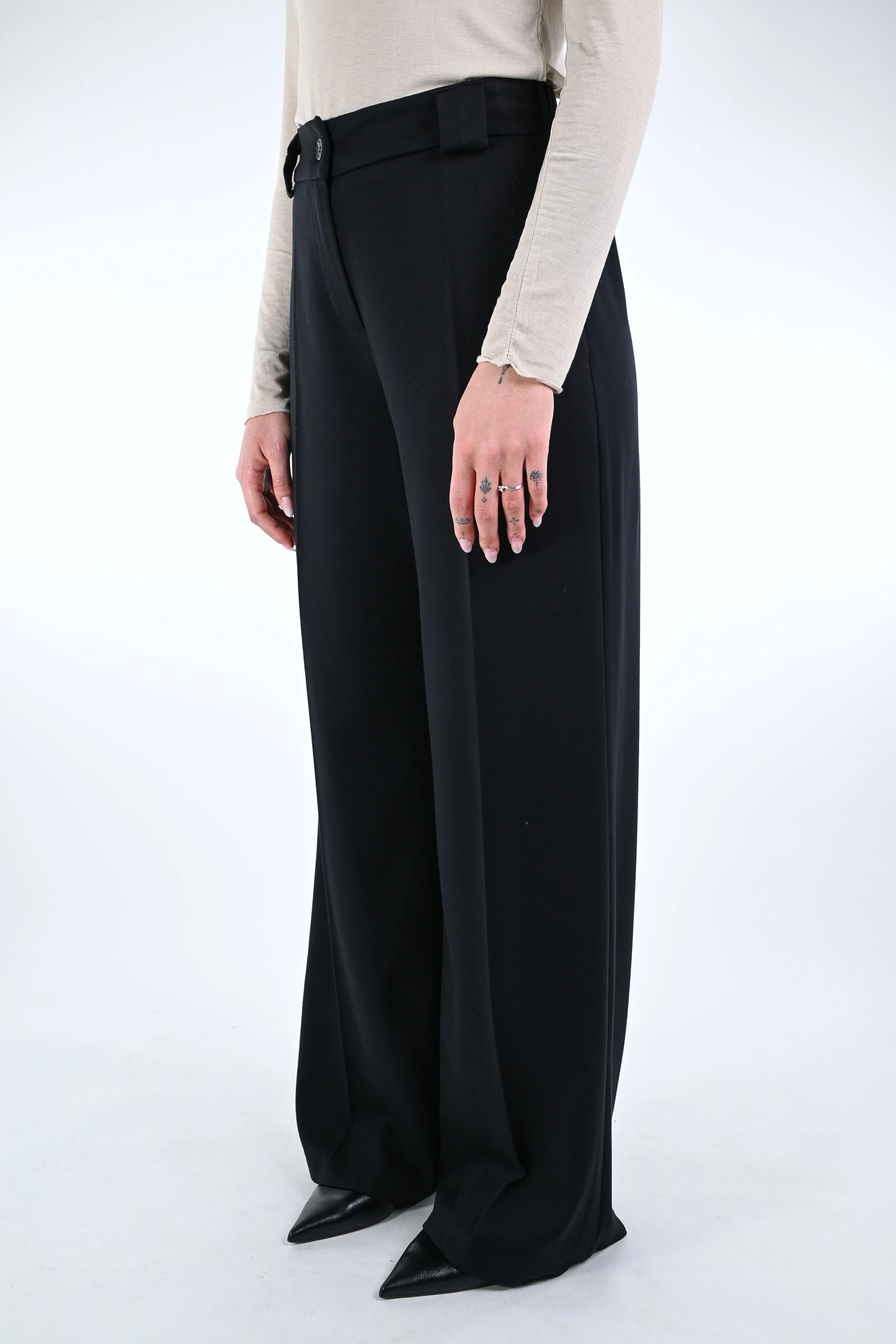 TENSIONE IN - PANTALONE PALAZZO FLANELLA ART.26P1575 - NERO - Image 3