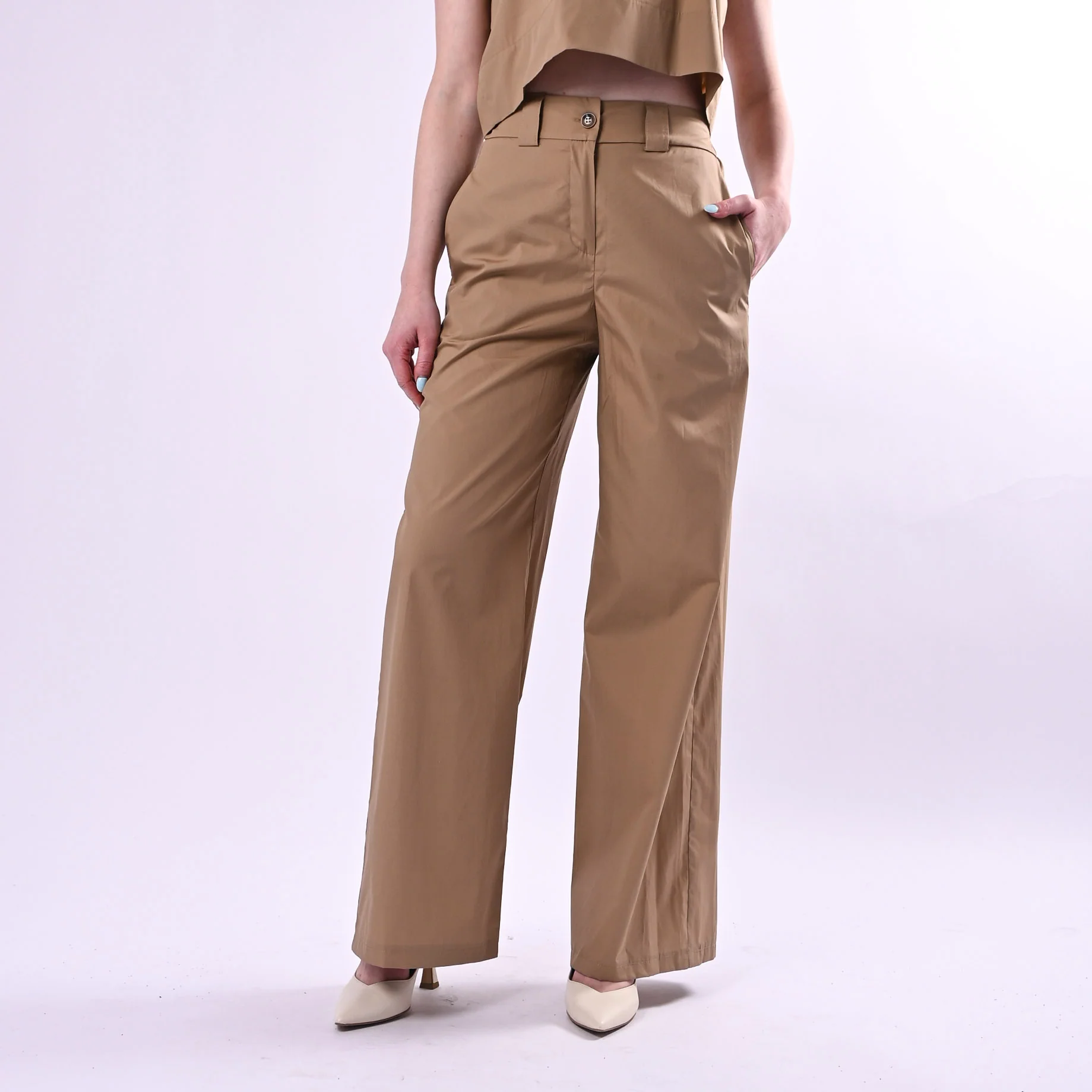 TENSIONE IN - PANTALONE PALAZZO TELA VELA ART.26P4934/C - COGNAC