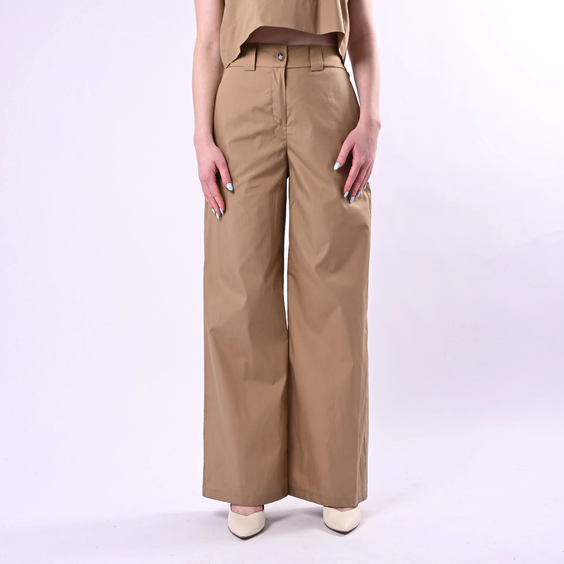TENSIONE IN - PANTALONE PALAZZO TELA VELA ART.26P4934/C - COGNAC - Image 2