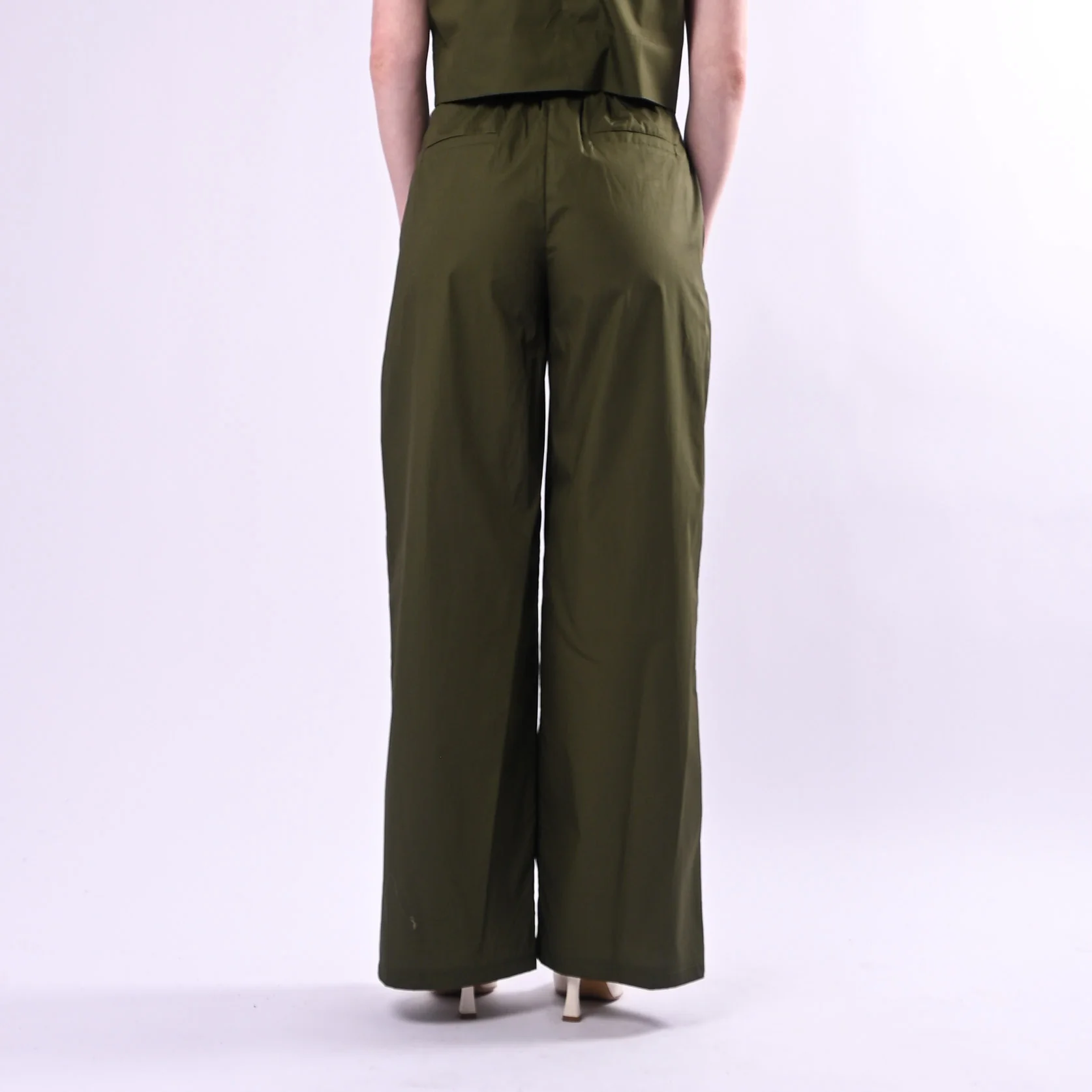 TENSIONE IN - PANTALONE PALAZZO TELA VELA ART.26P4934/M - MILITARE - Image 4