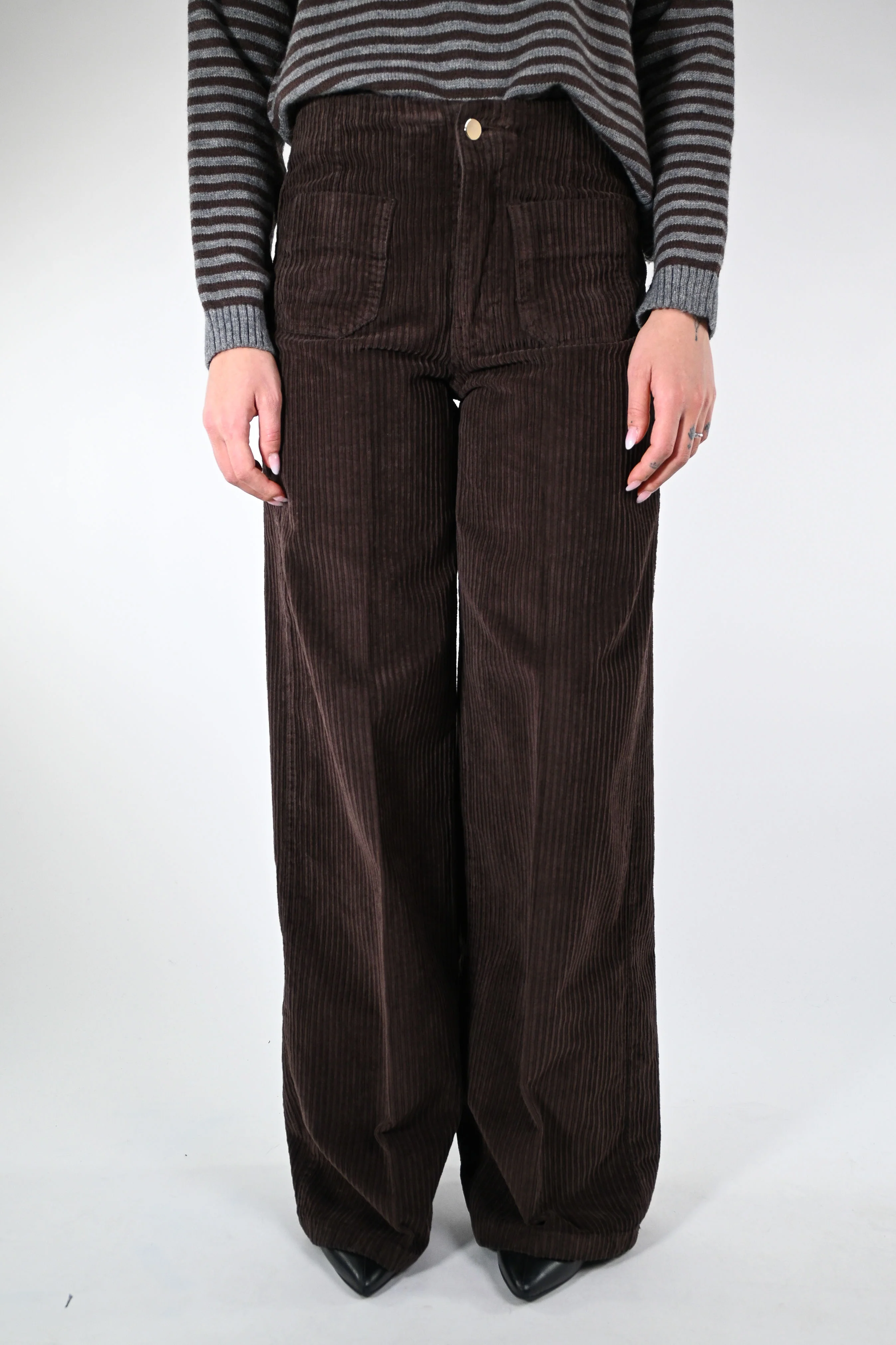 TENSIONE IN - PANTALONE VELLUTO TASCHE DAVANTI ART.CJ2713/V - MORO - Image 2