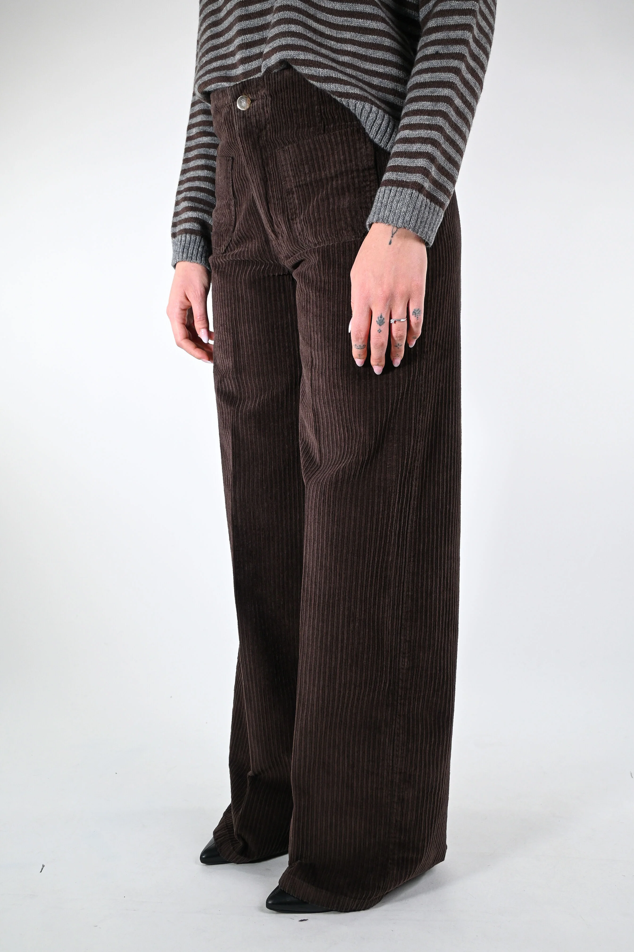 TENSIONE IN - PANTALONE VELLUTO TASCHE DAVANTI ART.CJ2713/V - MORO - Image 3
