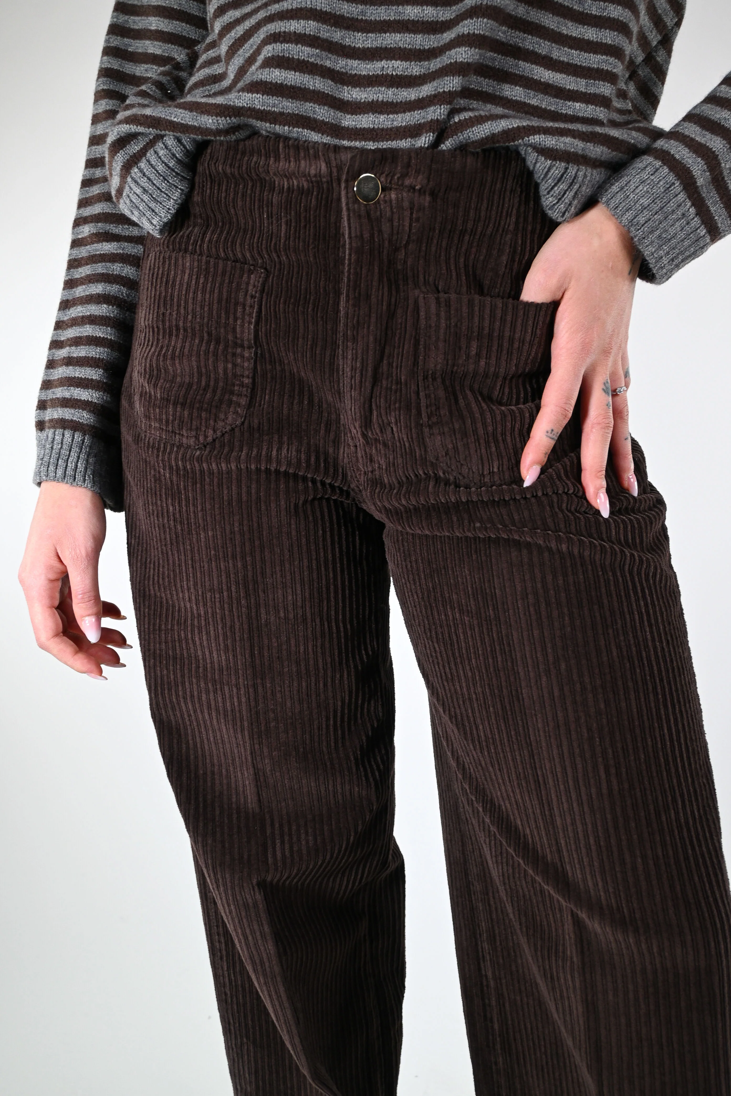 TENSIONE IN - PANTALONE VELLUTO TASCHE DAVANTI ART.CJ2713/V - MORO - Image 5