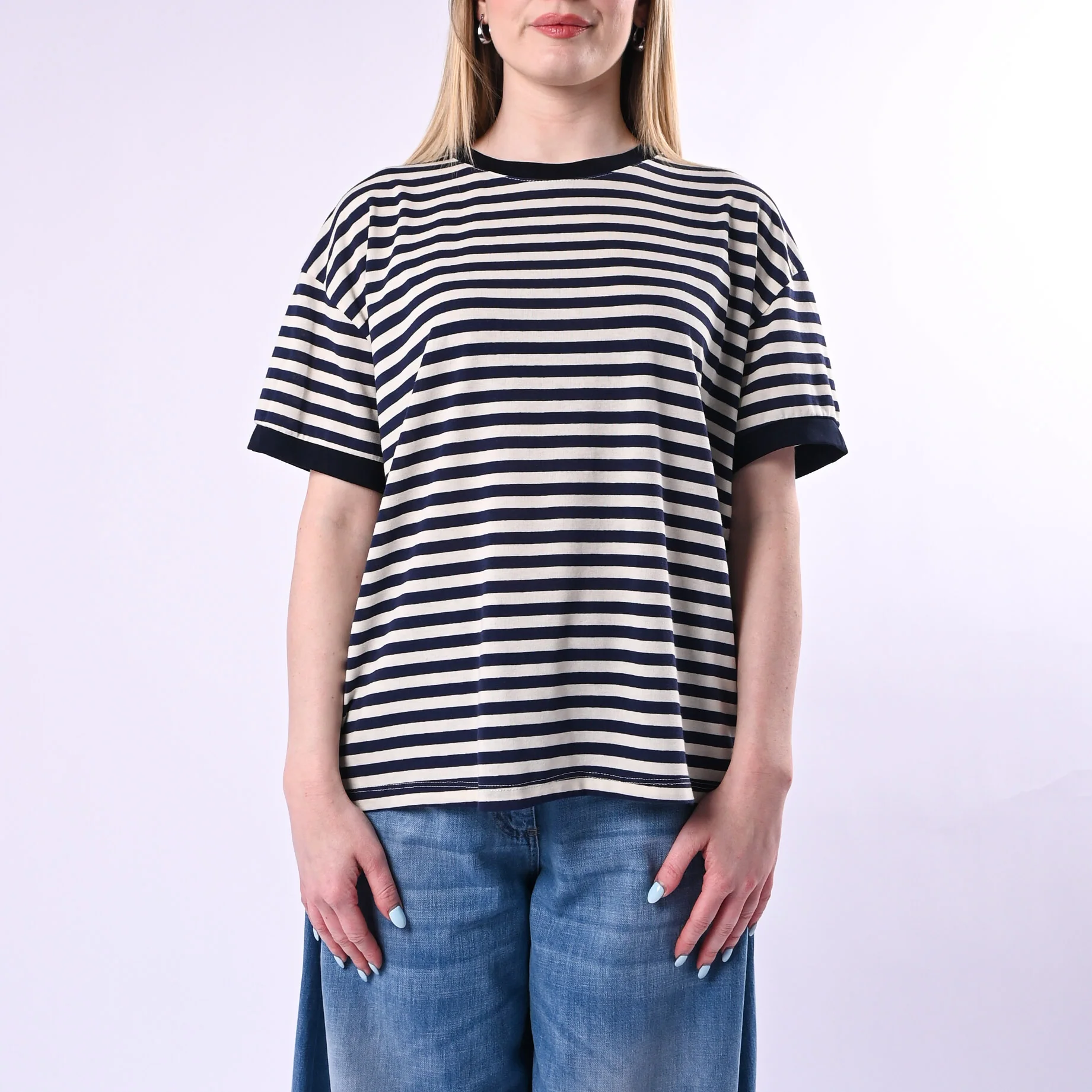 TENSIONE IN - T-SHIRT A RIGHE CON PROFILO ART.26M4893/B - BLU - Image 2