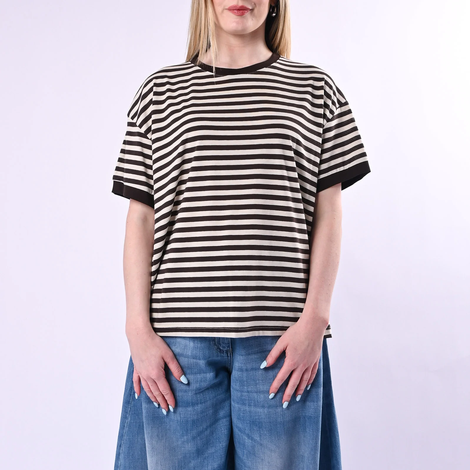 TENSIONE IN - T-SHIRT A RIGHE CON PROFILO ART.26M4893/M - MORO - Image 2