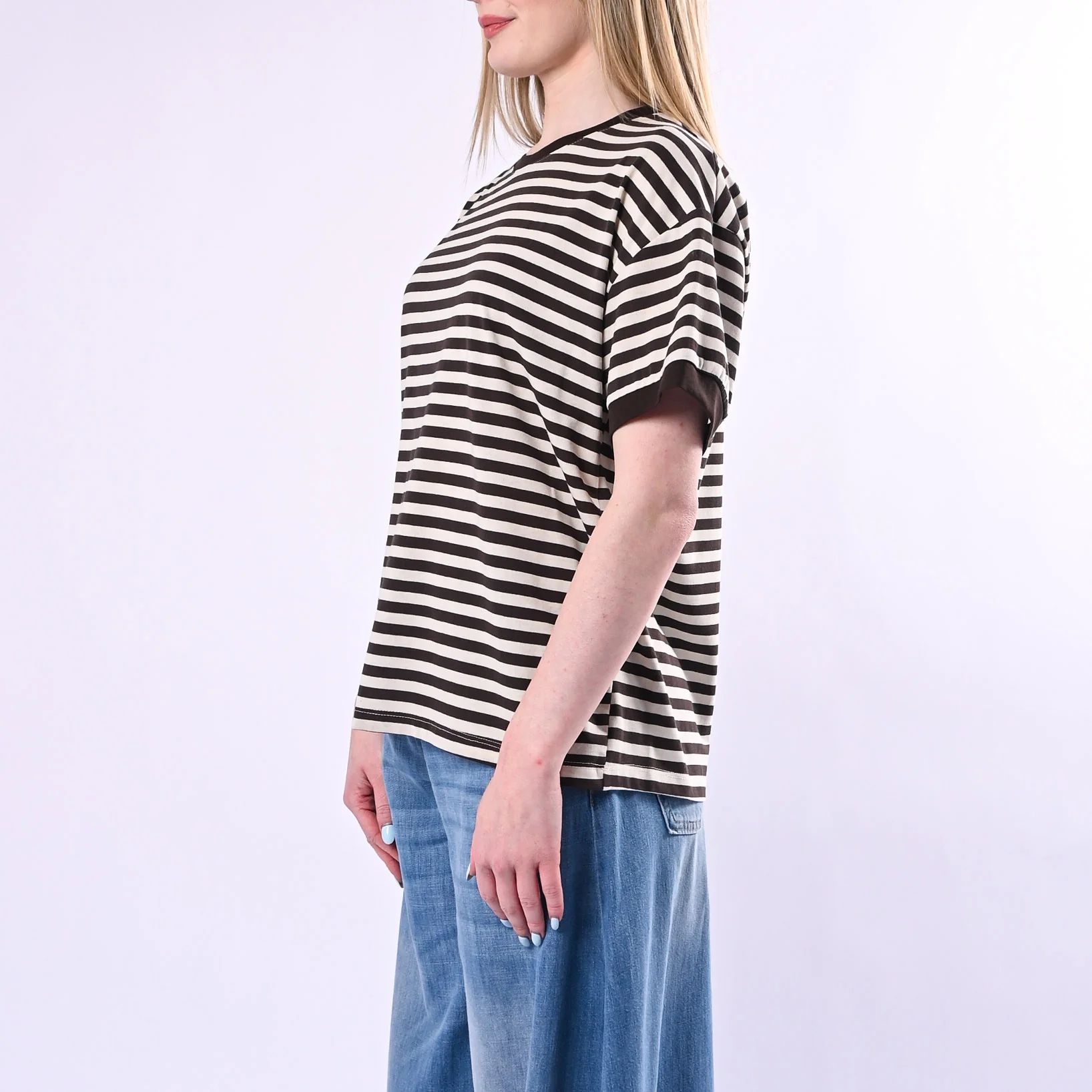 TENSIONE IN - T-SHIRT A RIGHE CON PROFILO ART.26M4893/M - MORO - Image 3
