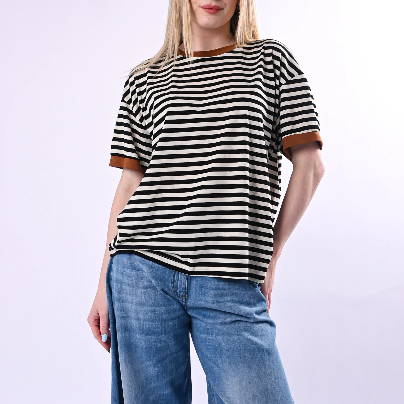 TENSIONE IN - T-SHIRT A RIGHE CON PROFILO ART.26M4893/N - NERO