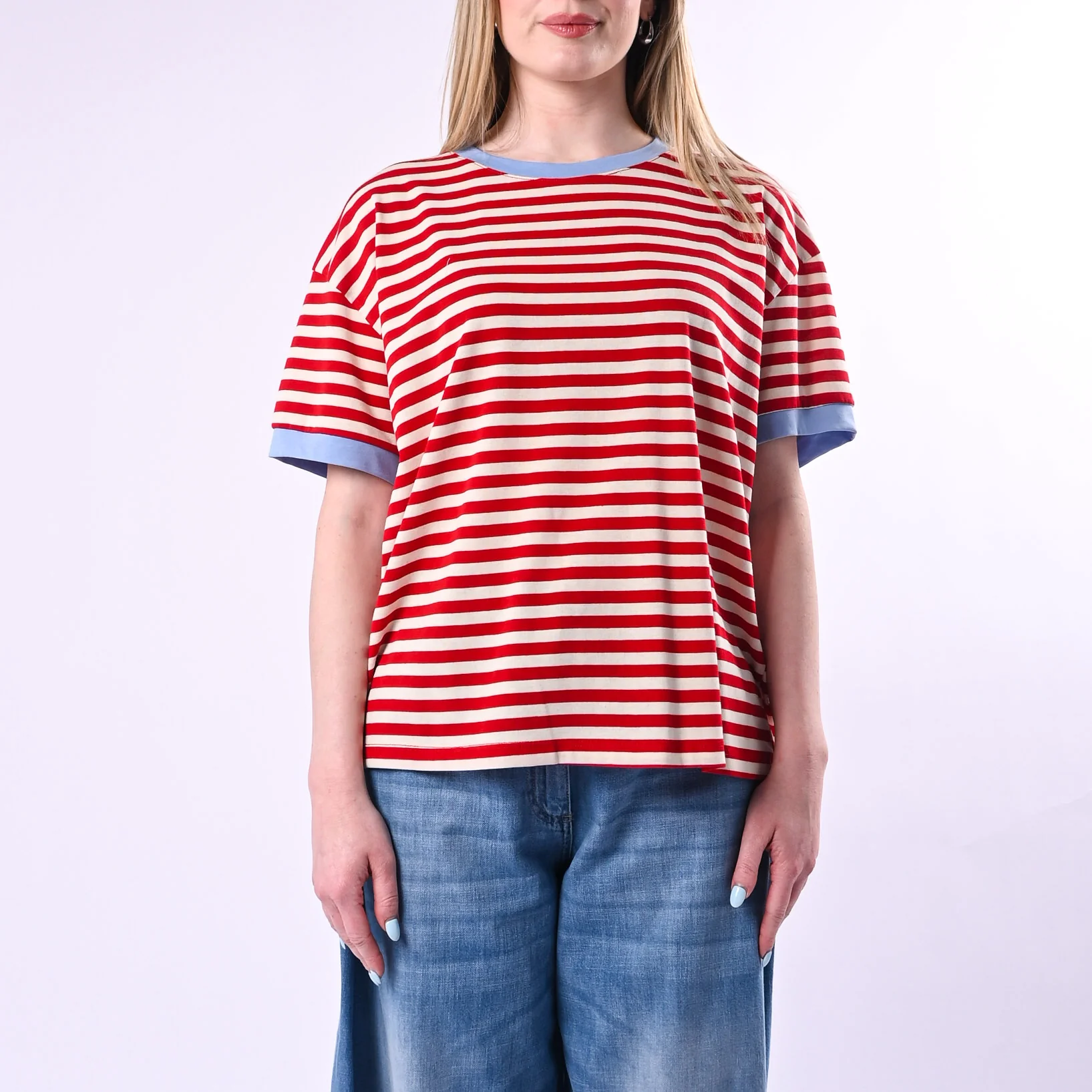 TENSIONE IN - T-SHIRT A RIGHE CON PROFILO ART.26M4893/R - ROSSO - Image 2