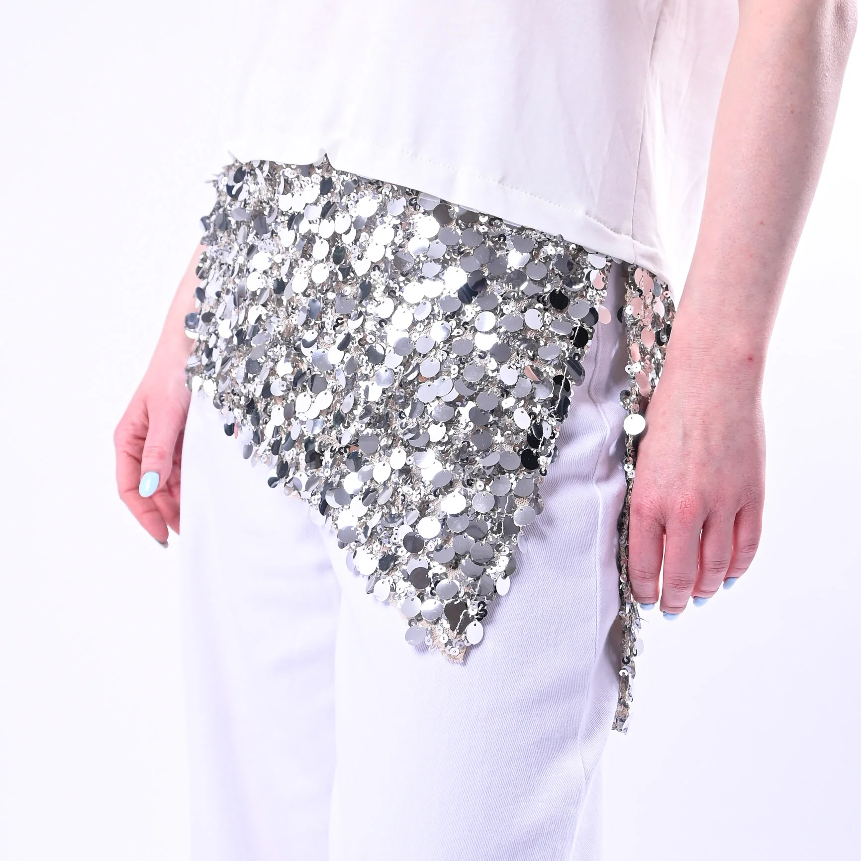 TENSIONE IN - T-SHIRT ASIMMETRICA CON INSERTO PAILLETTES ART.260187/P - PANNA - Image 5